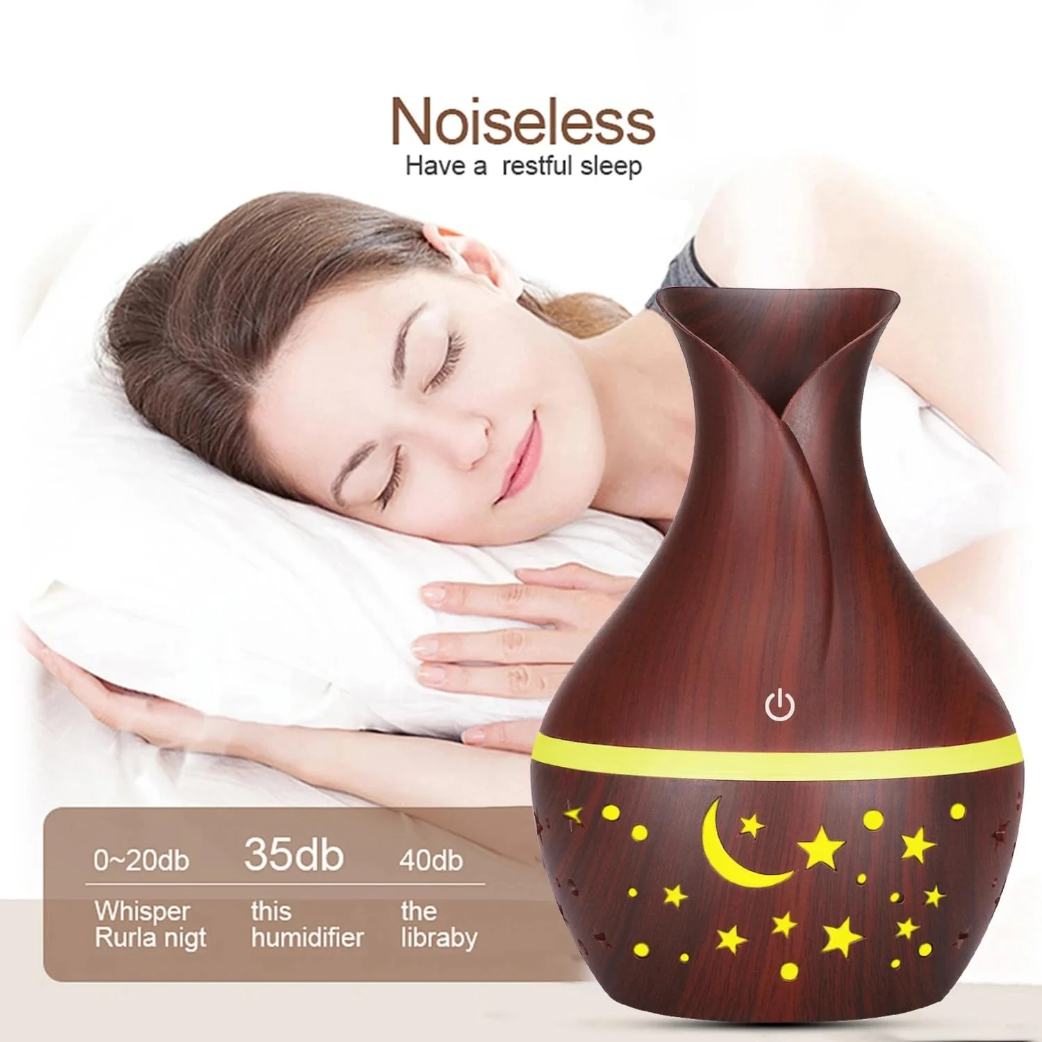 Mobigon Wood Cool Mist Ultrasonic Humidifier for Room Moisture, Aroma Diffuser for Home, 200ml Essential Oil Diffuser with 7 Colorful Night Light, Auto Shut-Off, Home, Office, car - H.Dark Brown