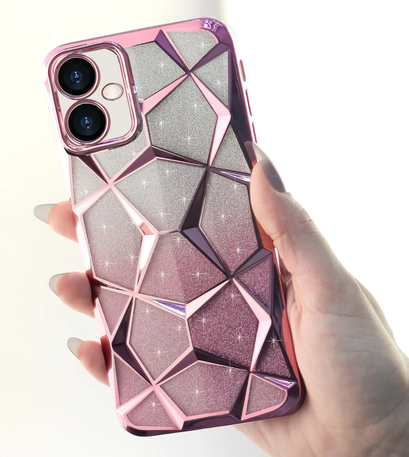 DL3 Mobilak Compatible with Samsung Galaxy A06 Case Plating Bling Gradient Glitter Clear Cover Soft TPU Silicone Cute Camera Protection Shockproof Back for Women Girls Case - Pink