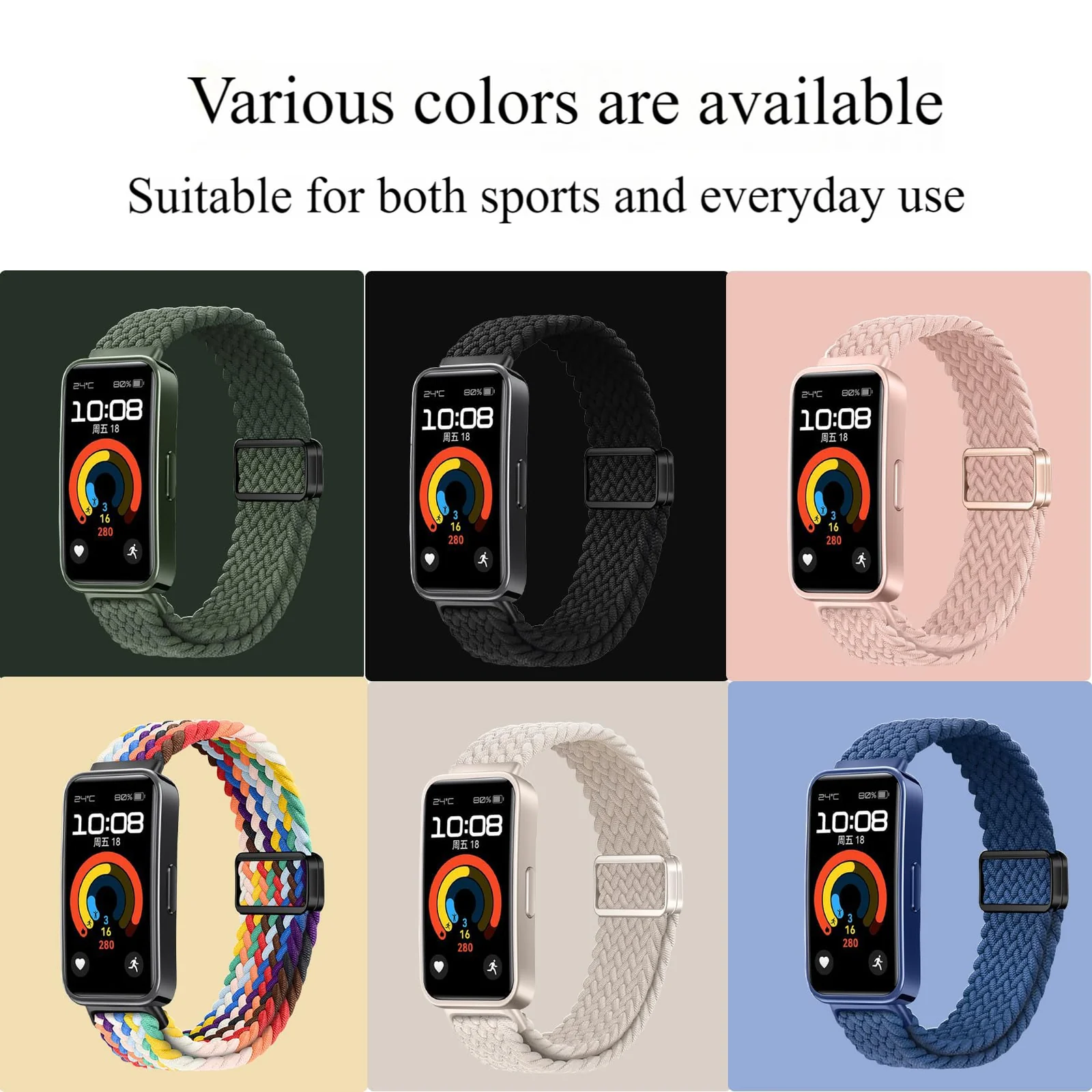 DL3 Mobilak Braided Strap for Huawei Band 9/Huawei Band 8 for Men Women, Adjustable Nylon Sport Elastic Loop Band with Magnetic Clasp for Huawei Band 9/Huawei Band 8 Smartband - Black