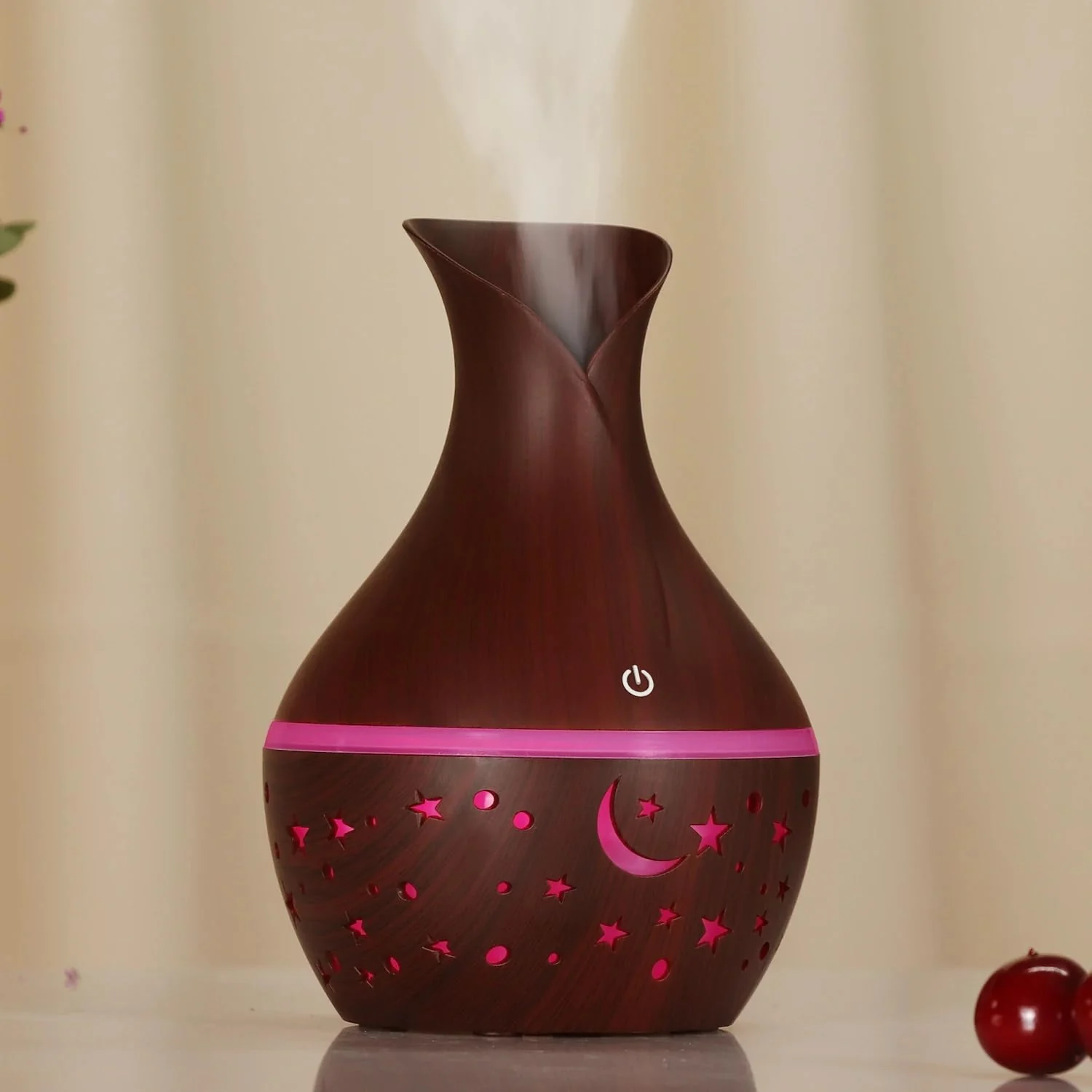 Mobigon Wood Cool Mist Ultrasonic Humidifier for Room Moisture, Aroma Diffuser for Home, 200ml Essential Oil Diffuser with 7 Colorful Night Light, Auto Shut-Off, Home, Office, car - H.Dark Brown