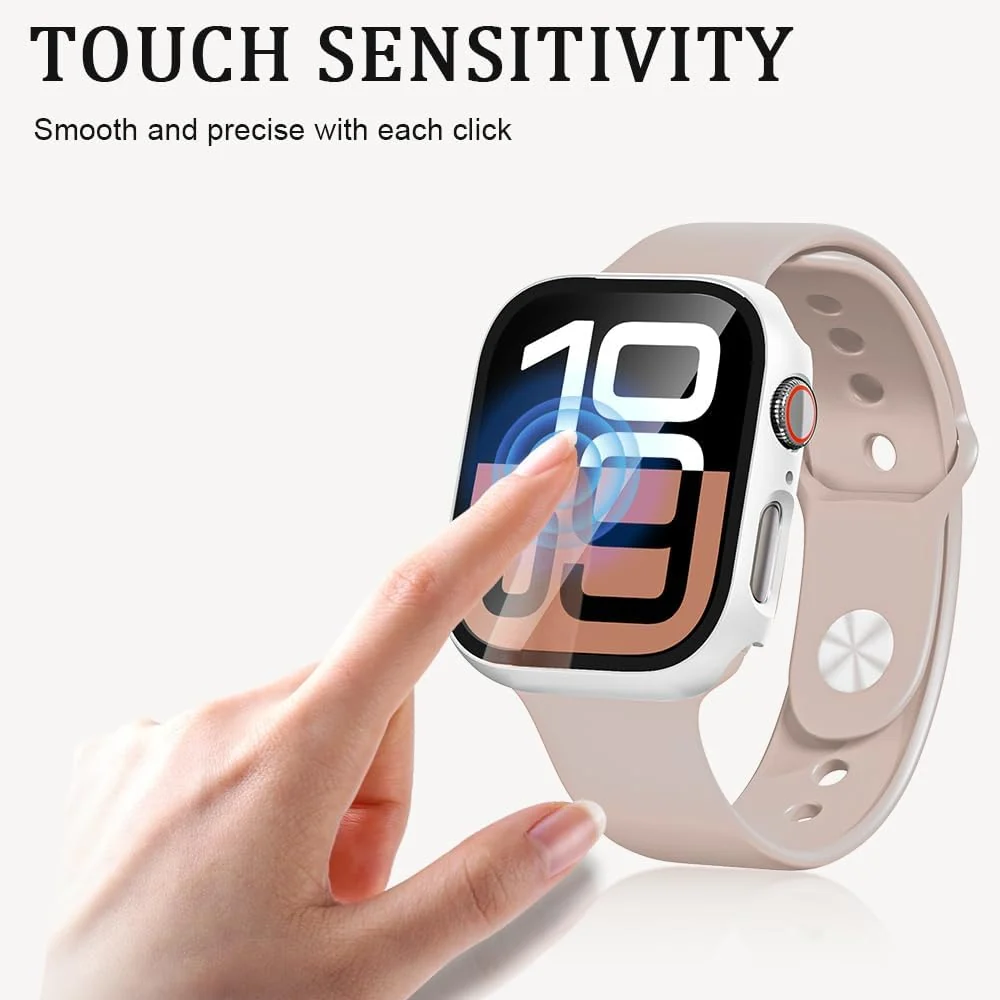 DL3 Mobilak Case with Screen Protector for Apple Watch Series 10 46mm, Bumper Full Coverage Hard PC Overall Protective Cover, Built-in Tempered Glass Film High Sensitivity - White