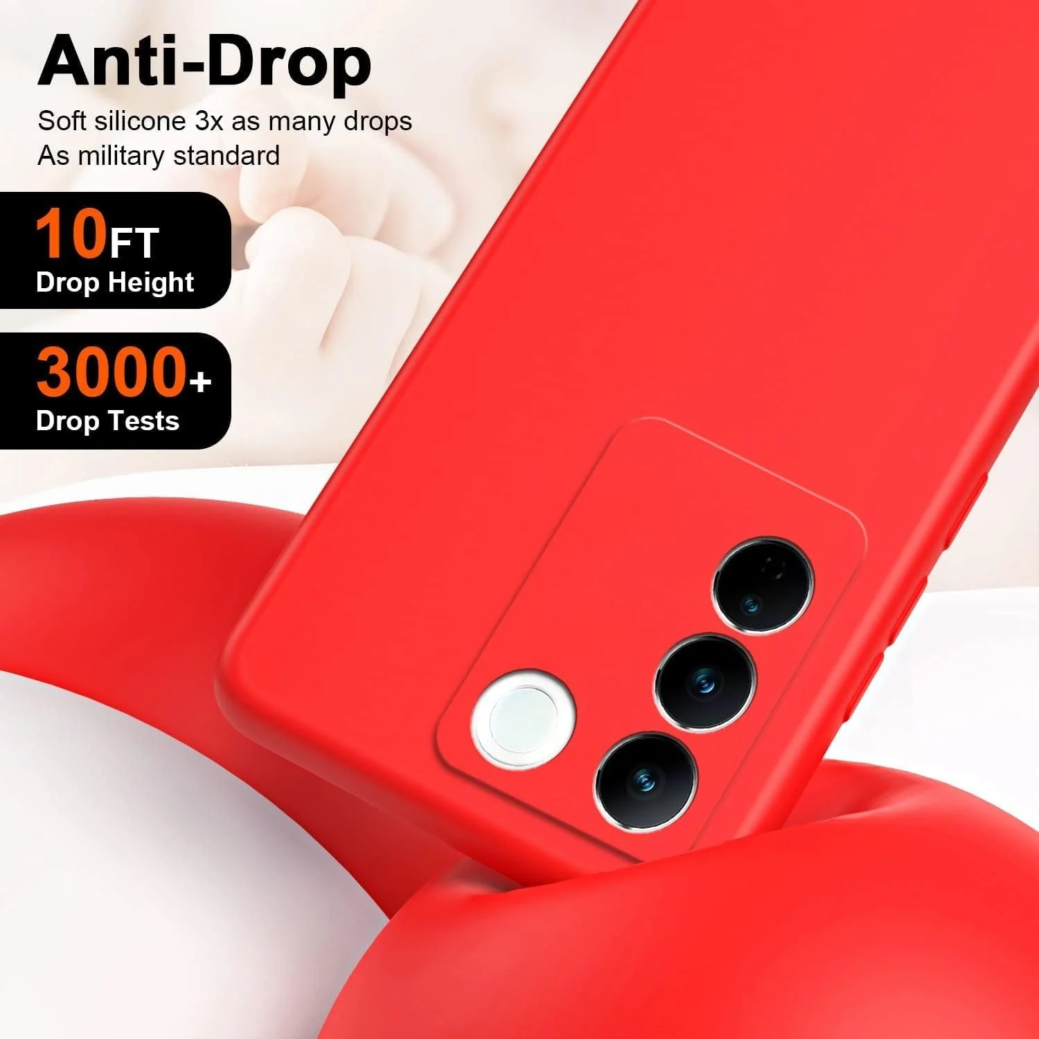 DL3 Mobilak VIVO V27e/VIVO S16e Case, Soft Flexible Liquid Silicone Gel Rubber Bumper Cover, Full Body Shockproof Protective Phone Case - Red