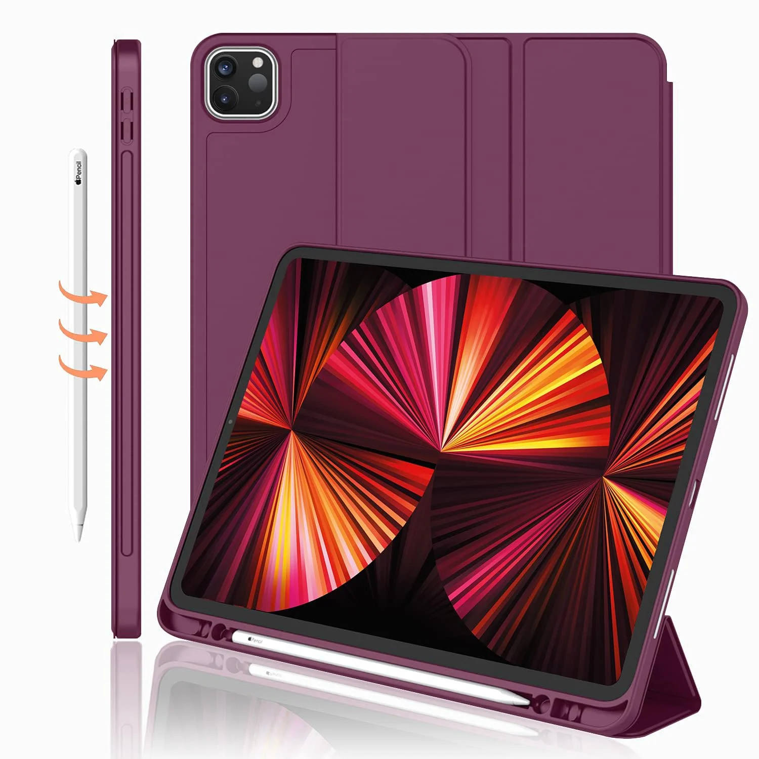 DL3 Mobilak iPad Pro 11 Inch Case 2022(4th Gen)/2021(3rd Gen)/2020(2nd Gen) with Pencil Holder, Smart Case [Support Touch ID and Auto Wake/Sleep] with Auto 2nd Gen Pencil Charging - Wine Red