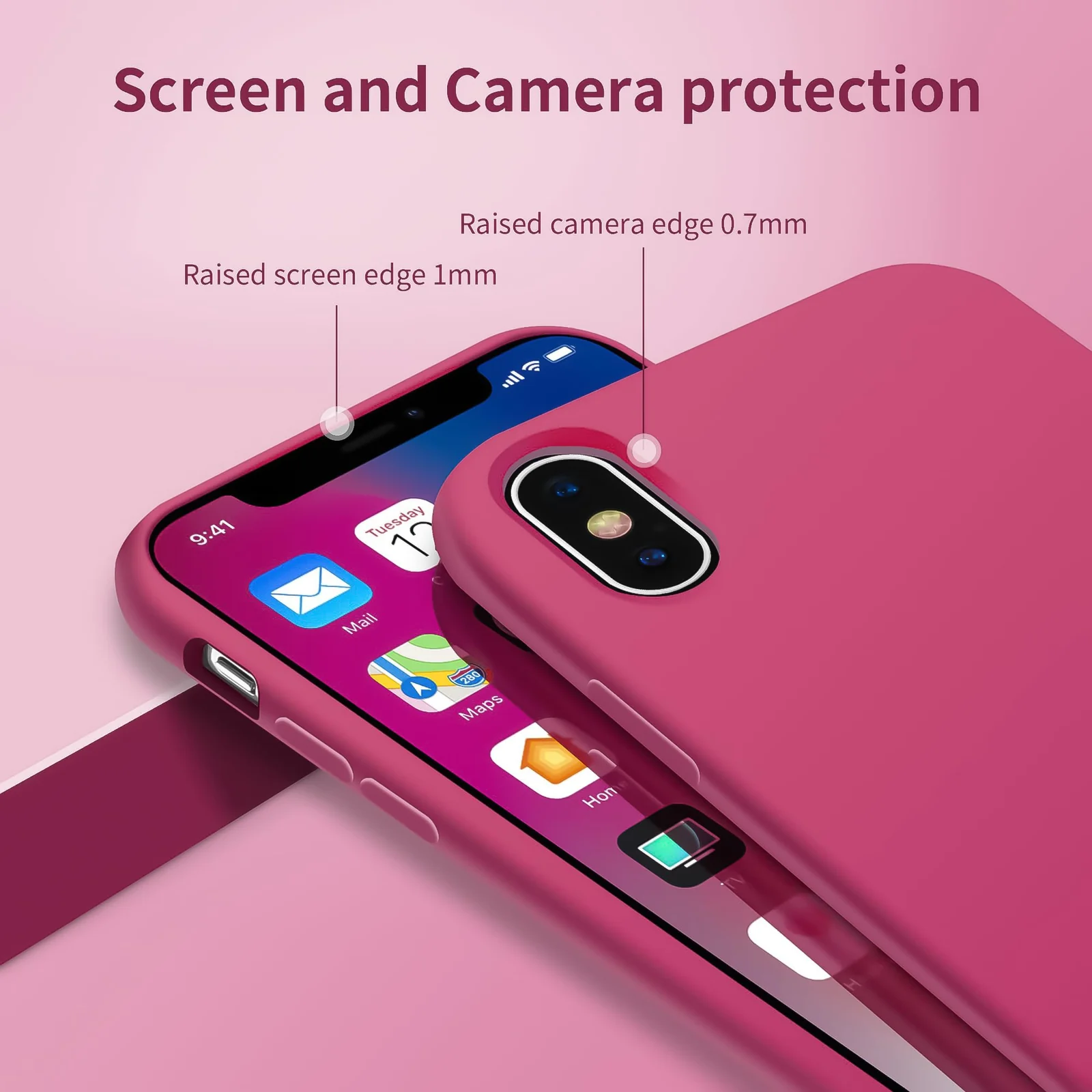 DL3 Mobilak Liquid Silicone Case for iPhone XS Max, Shock-absorbing protection, Scratch-resistant surface, Soft microfiber lining - Rose Red