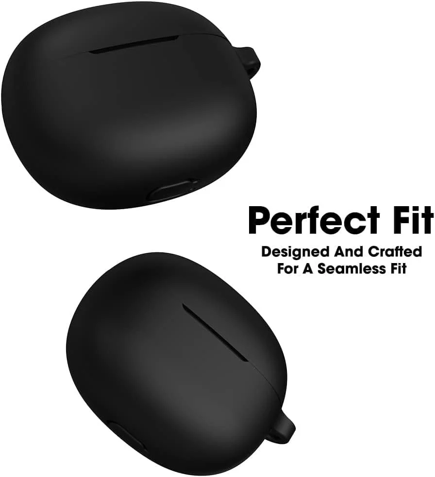 DL3 Mobilak Silicone Case Compatible with realme Buds T110 Earbuds, Soft Silicone Protective Case Cover, Shockproof Sleeve with Carabiner - Black