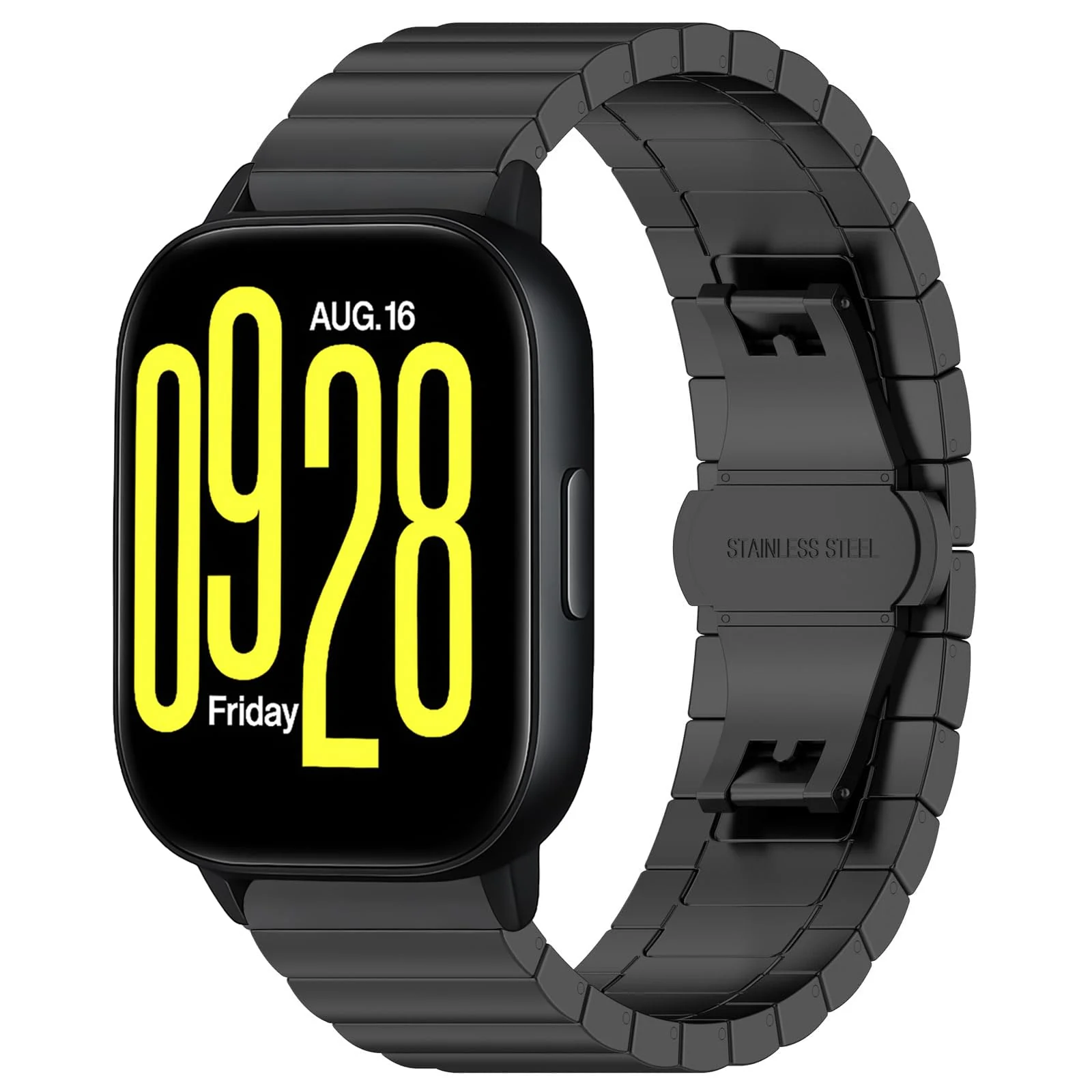 DL3 Mobilak Metal Bracelet Compatible with Xiaomi Redmi Watch 5 Active/Redmi Watch 5 Lite, 22mm Stainless Steel Replacement Band with Folding Clasp, Adjustable Replacement Bracelet Wristband - A. Black