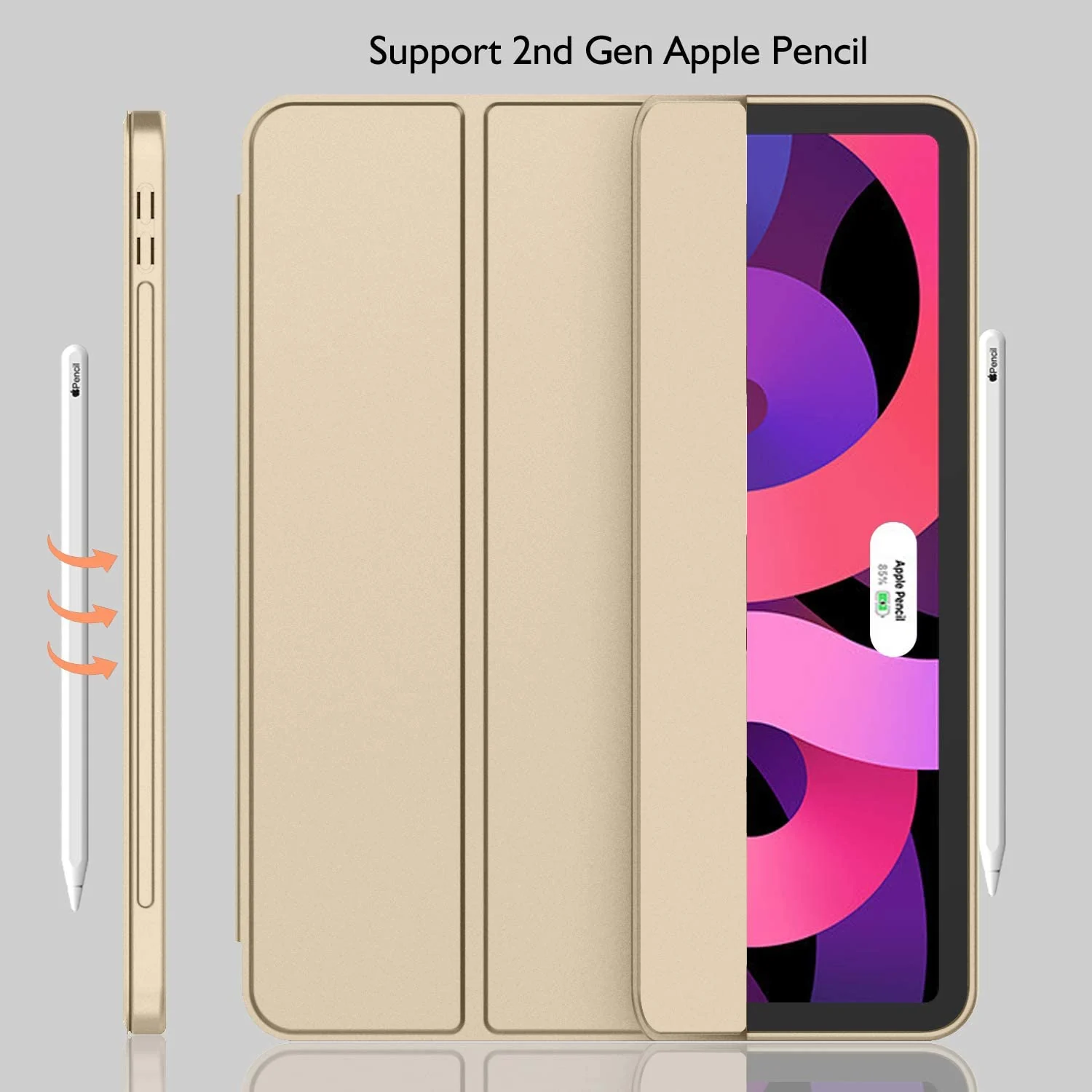 DL3 Mobilak iPad Air 11-Inch M2 (2024), iPad Air 5/4 (2022/2020 5th/4th 10.9-Inch) Case with Pencil Holder Full Body Protection + Apple 2nd Pencil Charging and Auto Wake/Sleep - Gold