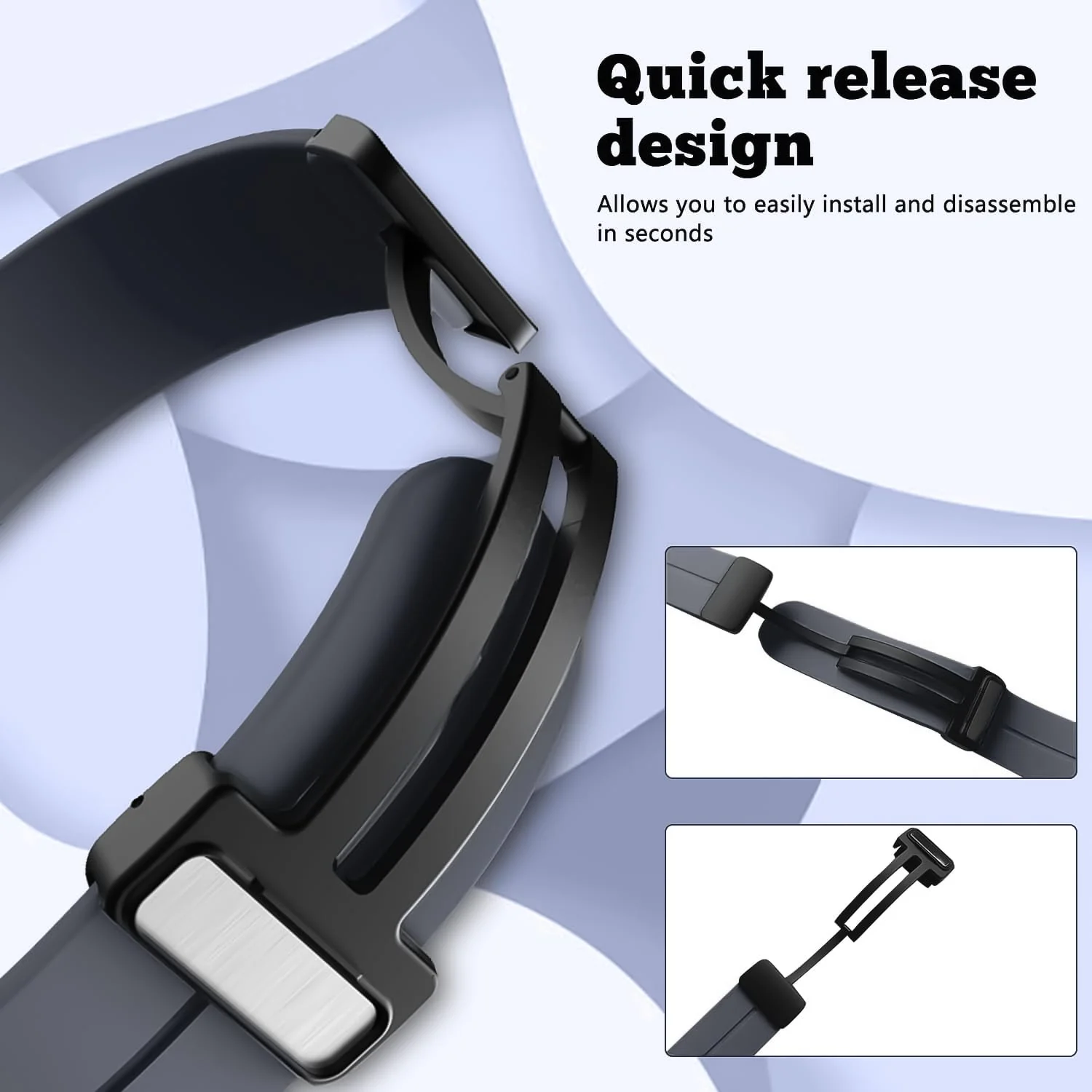 DL3 Mobilak Silicone Strap Compatible with Huawei Watch Fit 3/Watch Fit 4 Pro/Fit 4 Magnetic Metal Stainless Buckle Sport Silicone Strap, Band Quick Release Soft Replacment Wristband - Dark Gray