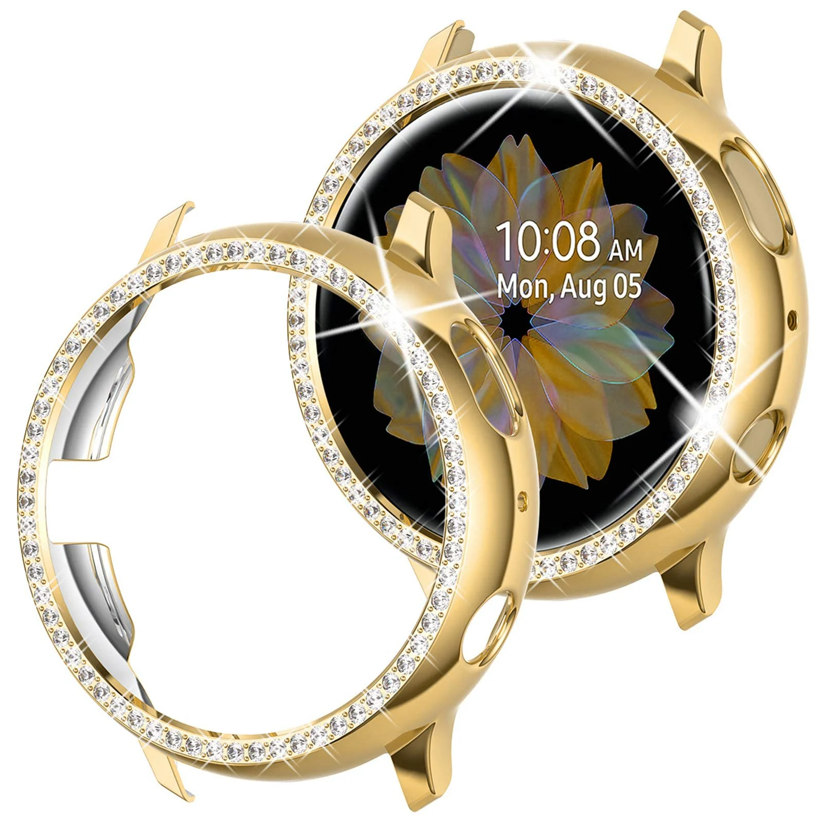 DL3 Mobilak Bumper Diamond Case Compatible with Samsung Galaxy Watch Active 2 44mm, Bling Crystal Diamonds PC Plastic Protector Case Cover Frame For Galaxy Watch Active2 44 mm