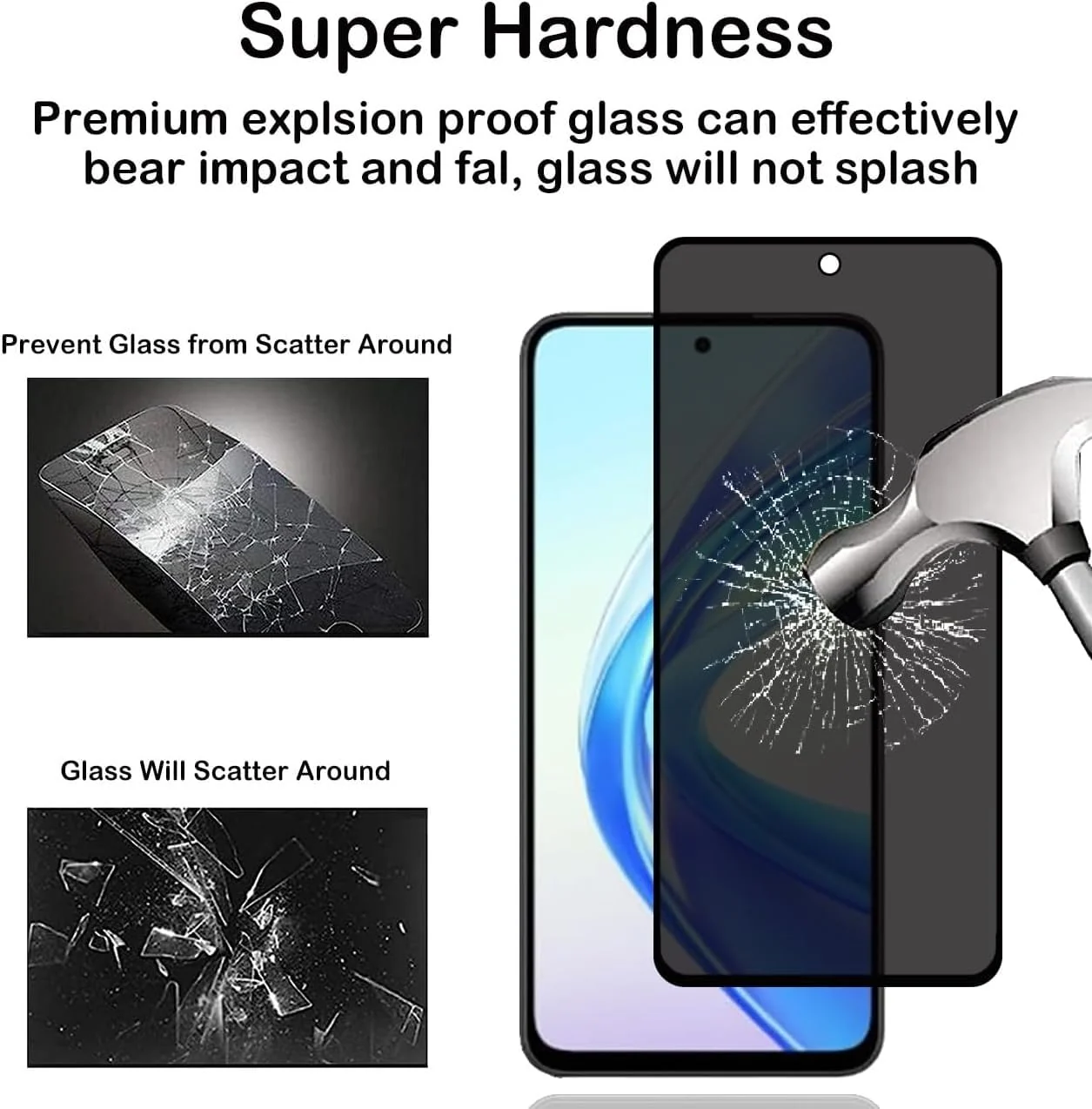 DL3 Mobilak Honor X7b Privacy Screen Protector, Anti-Spy 9H Hardness Tempered Glass Film [Case Friendly] [Bubble Free] - Black