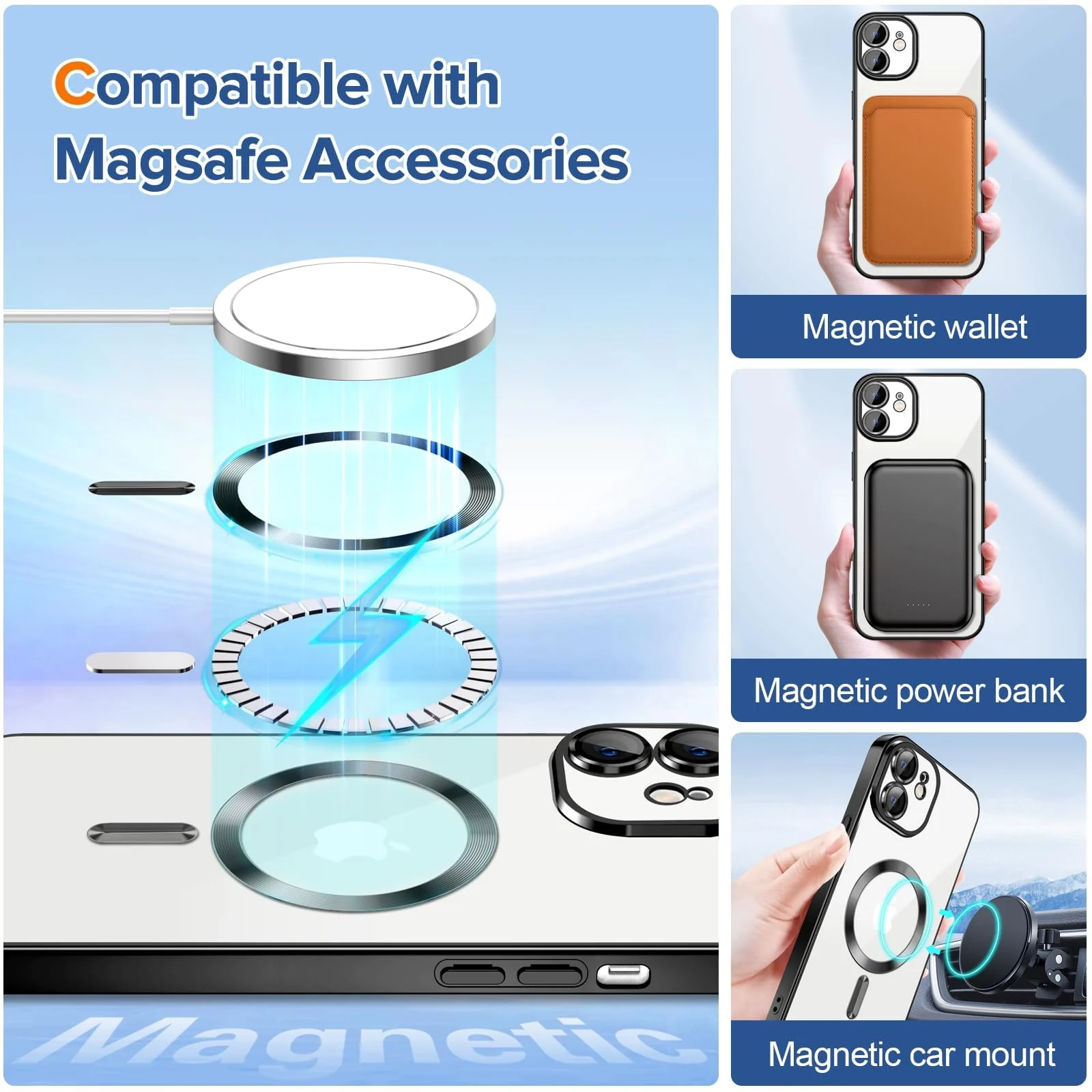 DL3 Mobilak Clear TPU Card Holder Case for iPhone 12 with Camera Protection and Magnetic Car-Mount Support - Black