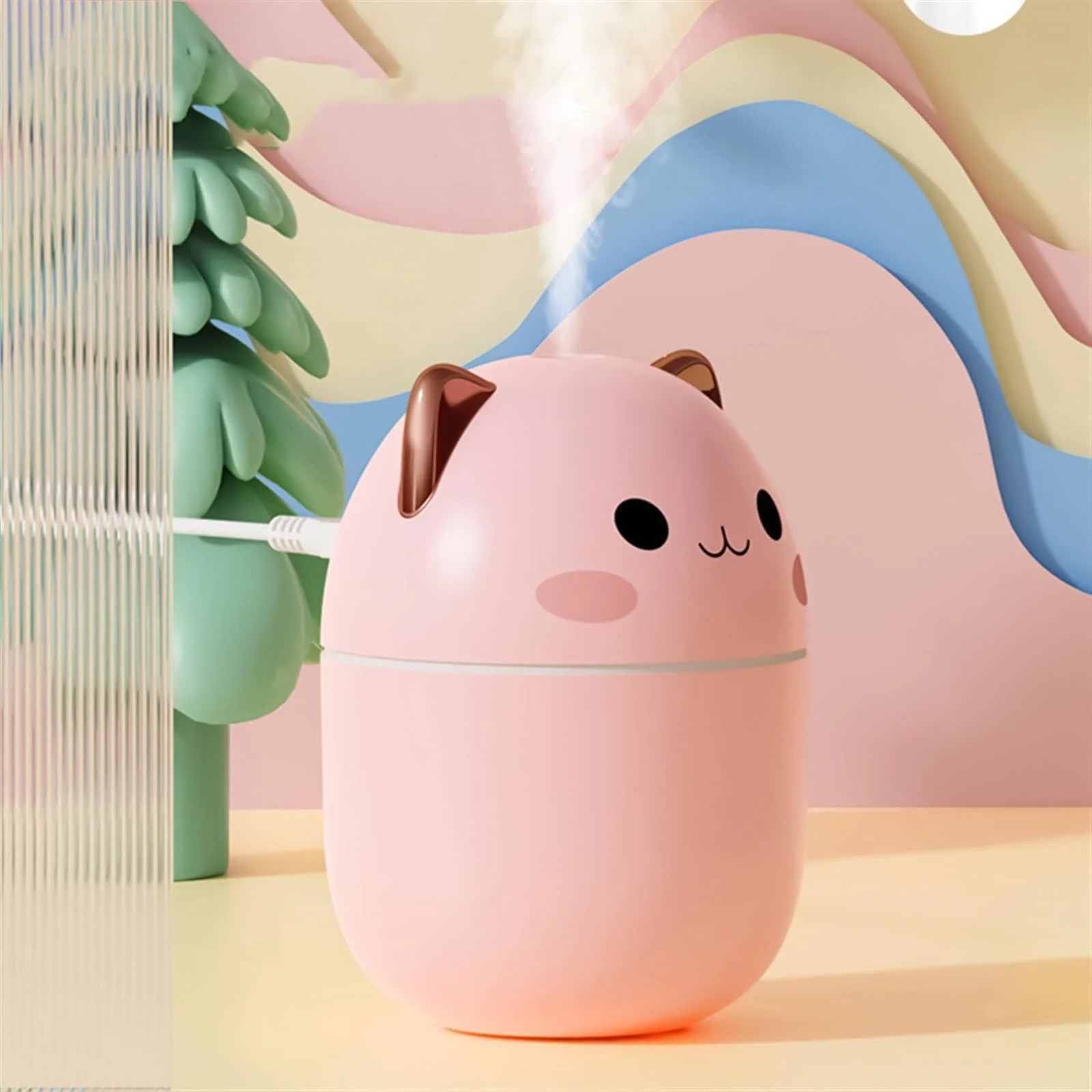 MOBIGON Wood Cool Mist Ultrasonic Humidifier for Room Moisture, Aroma Diffuser for Home, 250ml Essential Oil Diffuser with 7 Colorful Night Light, Auto Shut-Off, Home, Office, car - Pink
