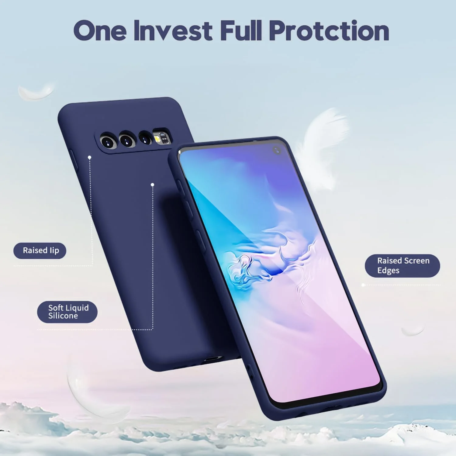 DL3 Mobilak Liquid Silicone Protective Case with Soft Microfiber Lining with Full Camera Protection for Samsung Galaxy S10 - Blue 2