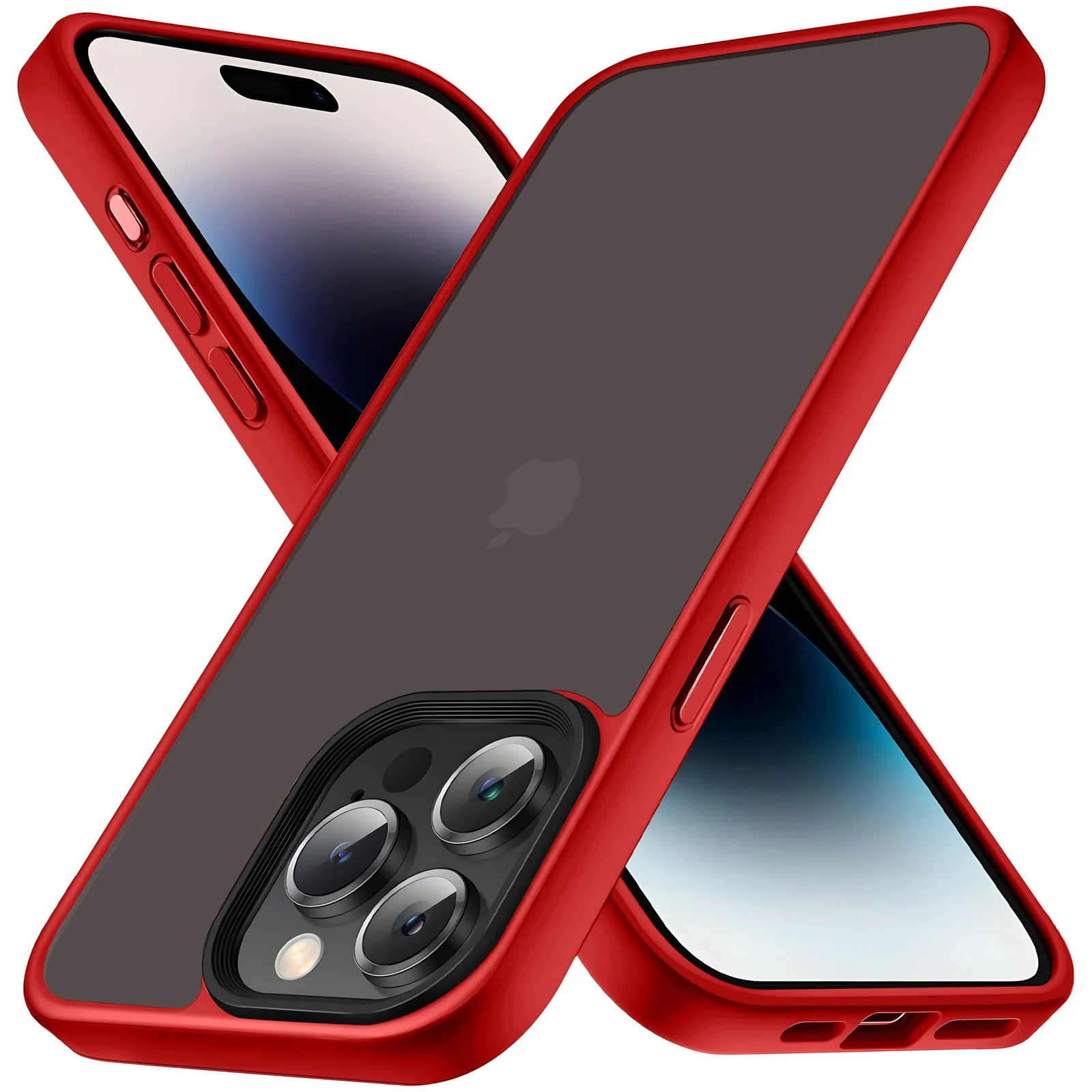 DL3 Mobilak Translucent Matte Case for iPhone 13 Pro / iPhone 14, Supports wireless charging, Camera protection, Shock-absorbing protection - Red
