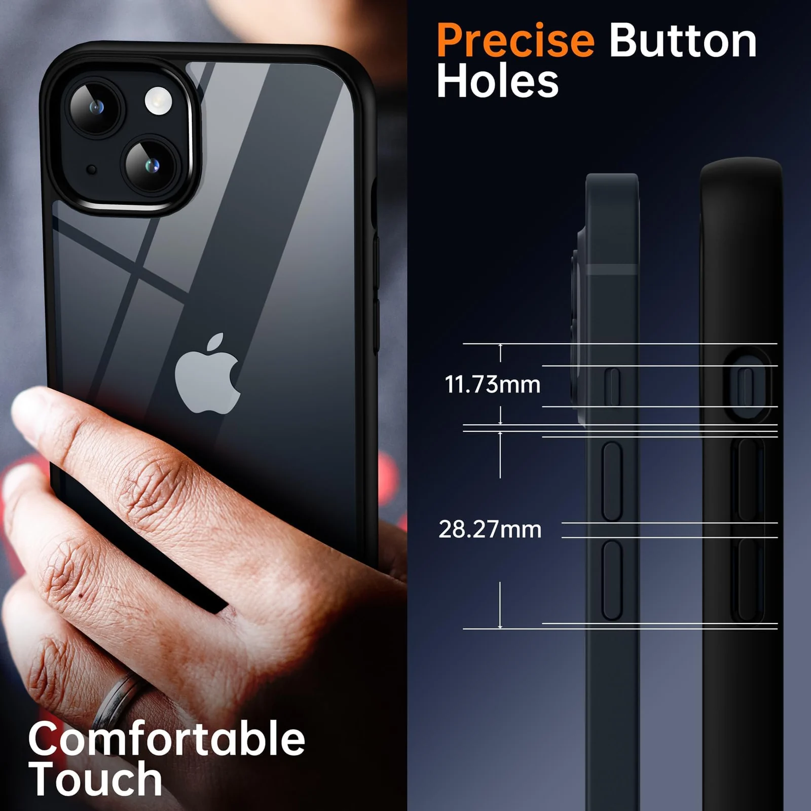 DL3 Mobilak Clear PC and TPU Protective Case for iPhone 15 Plus 6.7-Inch / iPhone 14 Plus 6.7-Inch with Camera Protection and Shockproof Design - Black