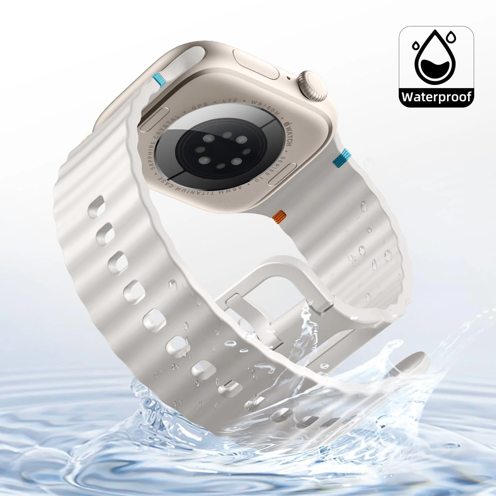 DL3 Mobilak Sport Strap for Apple Watch 49mm (Ultra 3/2/1) 46mm 45mm 44mm 42mm for Women Men, Soft Silicone Replacement Strap for iWatch Series 11/10/9/8/7/6/5/4/3/2/1/SE 3 2 1 - Starlight