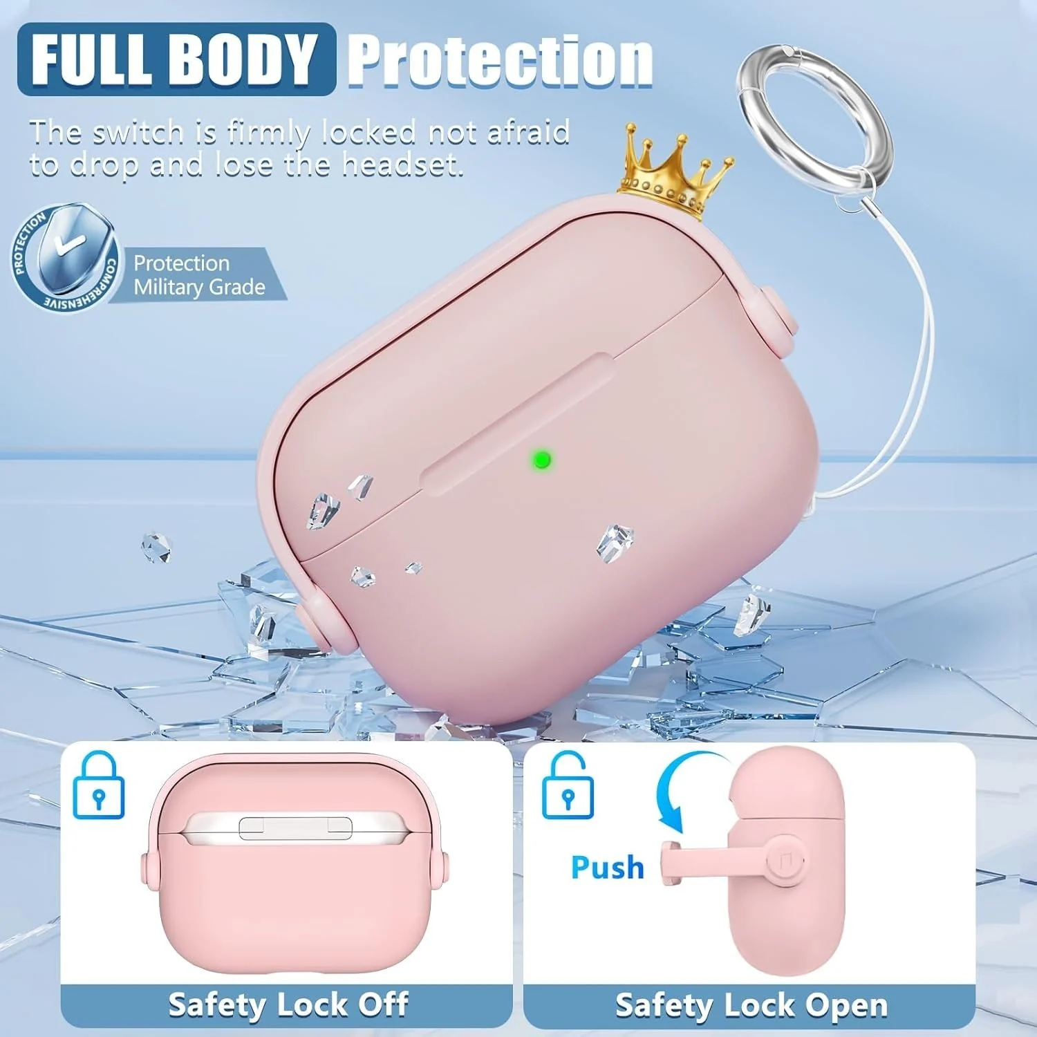 DL3 Mobilak Case for AirPods Pro 3 (2025) Protective [With Closure Lid] [Front LED Visible] [With Wrist Strap] Skin Case Compatible with (2025) AirPods Pro 3 - Cherry Pink