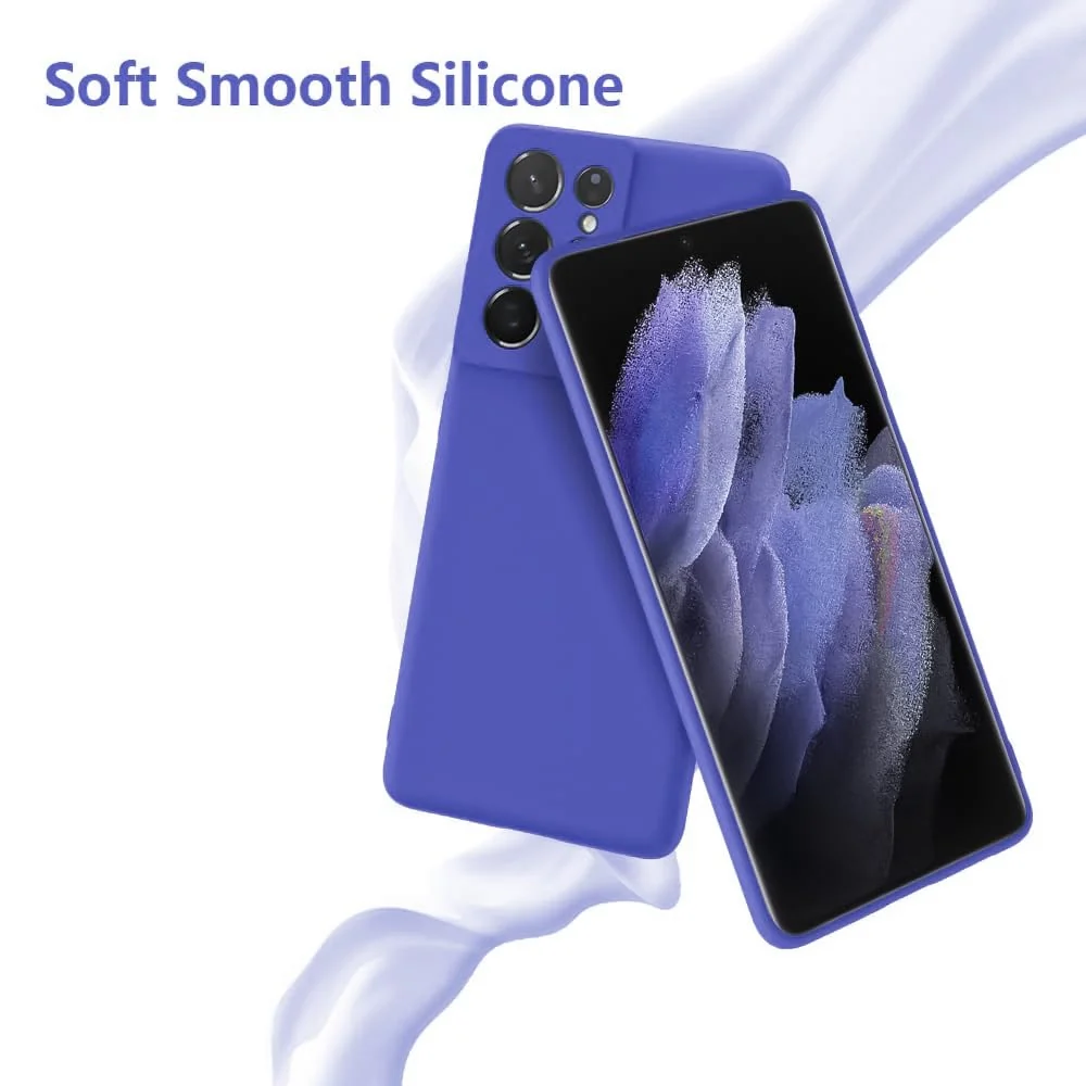 DL3 Mobilak Soft Silicone Protective Case for Samsung Galaxy S21 Ultra 5G with Microfiber Lining and Shockproof Design - Light Blue