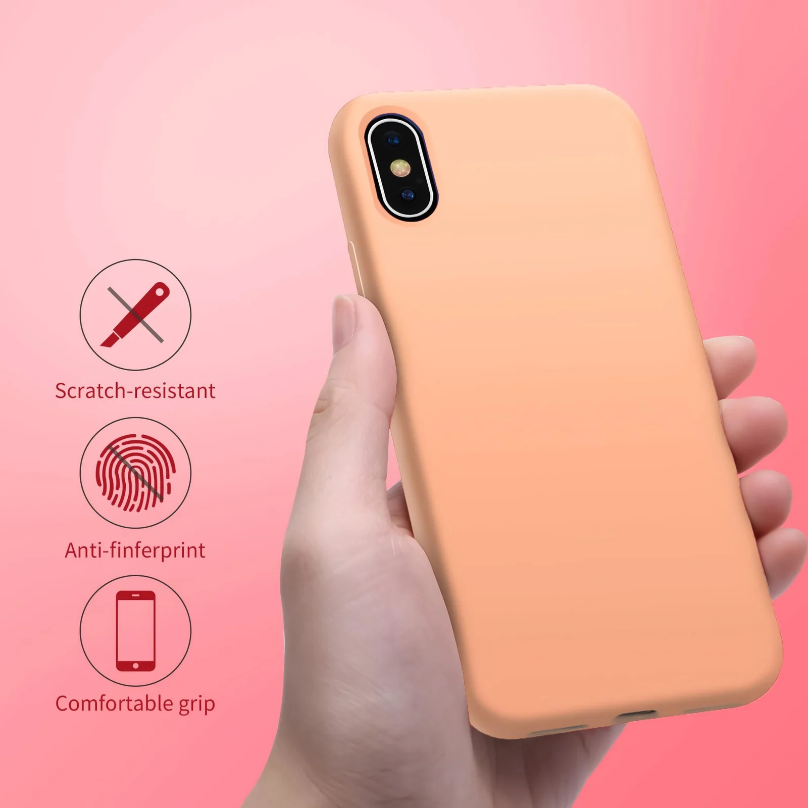 DL3 Mobilak Liquid Silicone Case for iPhone X / iPhone XS, Shock-absorbing protection, Scratch-resistant surface, Soft microfiber lining - Light Orange