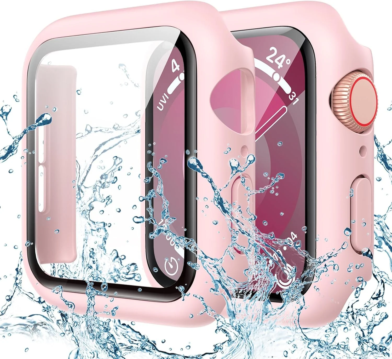 DL3 Mobilak Hard Case Designed for Apple Watch Series 9/8/7 45mm, Built-in 9H [HD Clear] Tempered Glass Screen Protector, [Full Protection] Slim Cover for iWatchSeries 9/8/7 45mm - Pink