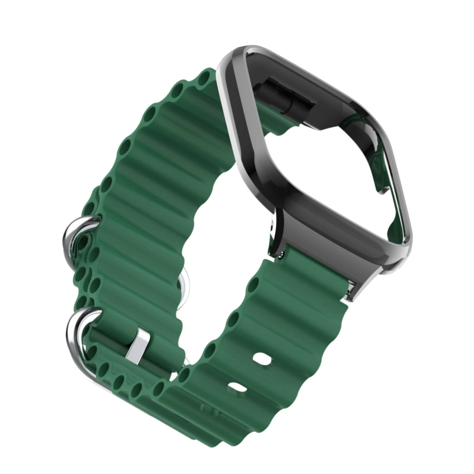 DL3 Mobilak Ocean Strap Compatible with Xiaomi Redmi Watch 3 Lite/Redmi Watch 3 Active, Adjustable Silicone Strap with Metal Buckle, Band With Frame Metal Women Men Replacement Strap - Green