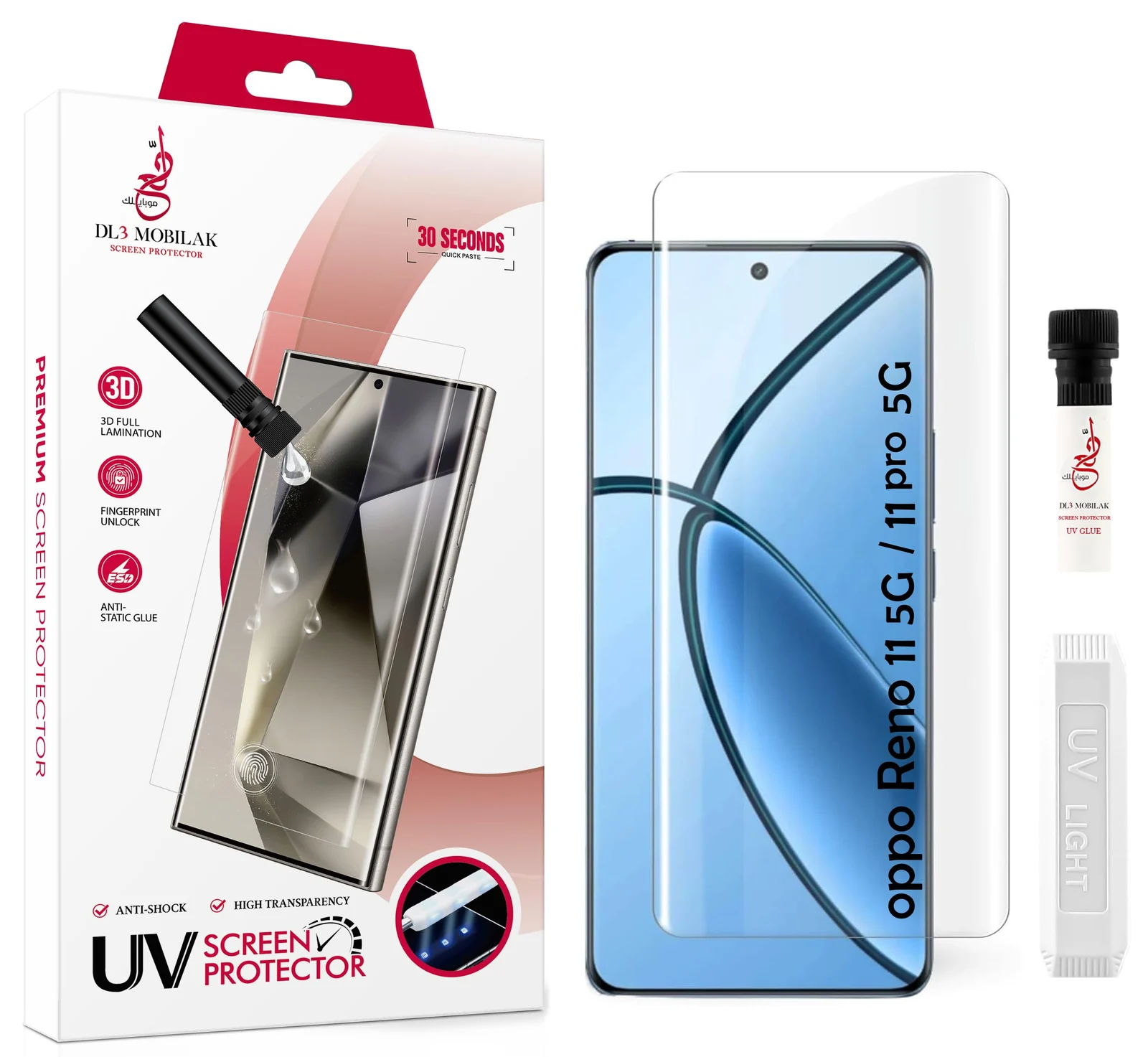 DL3 Mobilak Screen Protector Compatible with OPPO Reno 11 5G/Reno 11 pro 5G Full Screen adhesive HD - Clear