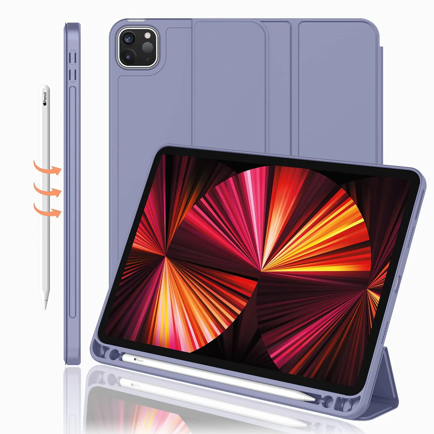 DL3 Mobilak iPad Pro 11 Inch Case 2022(4th Gen)/2021(3rd Gen)/2020(2nd Gen) with Pencil Holder, Smart Case [Support Touch ID and Auto Wake/Sleep] with Auto 2nd Gen Pencil Charging - Lavender