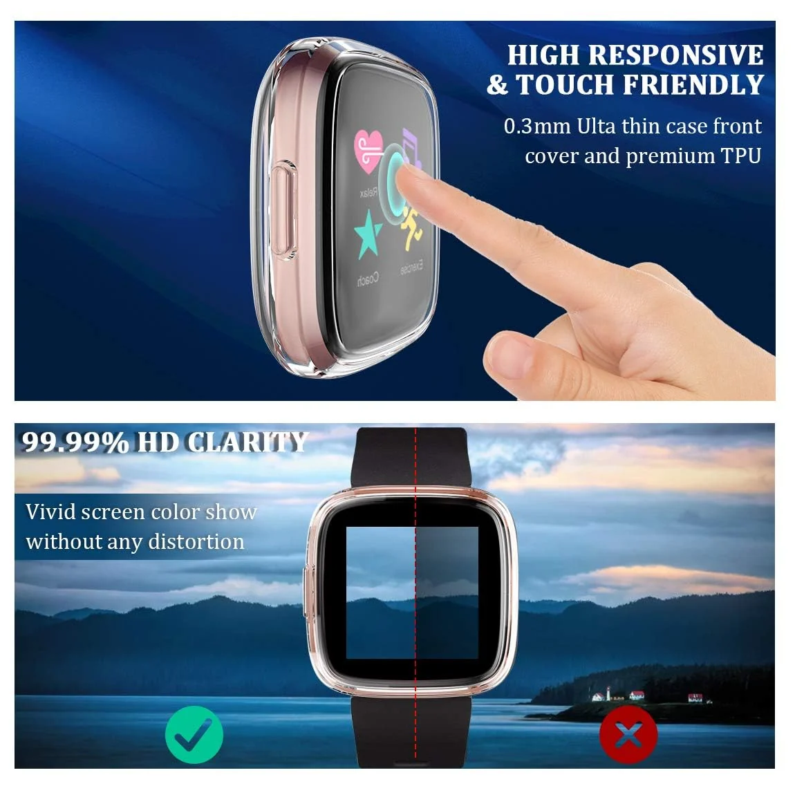 DL3 Mobilak Case Compatible with Fitbit Versa 2 Case All-Around with Built-in Screen Protector Watch Soft TPU Shockproof Cover Slim Guard Thin Bumper Shell Protector For Versa 2 - Clear
