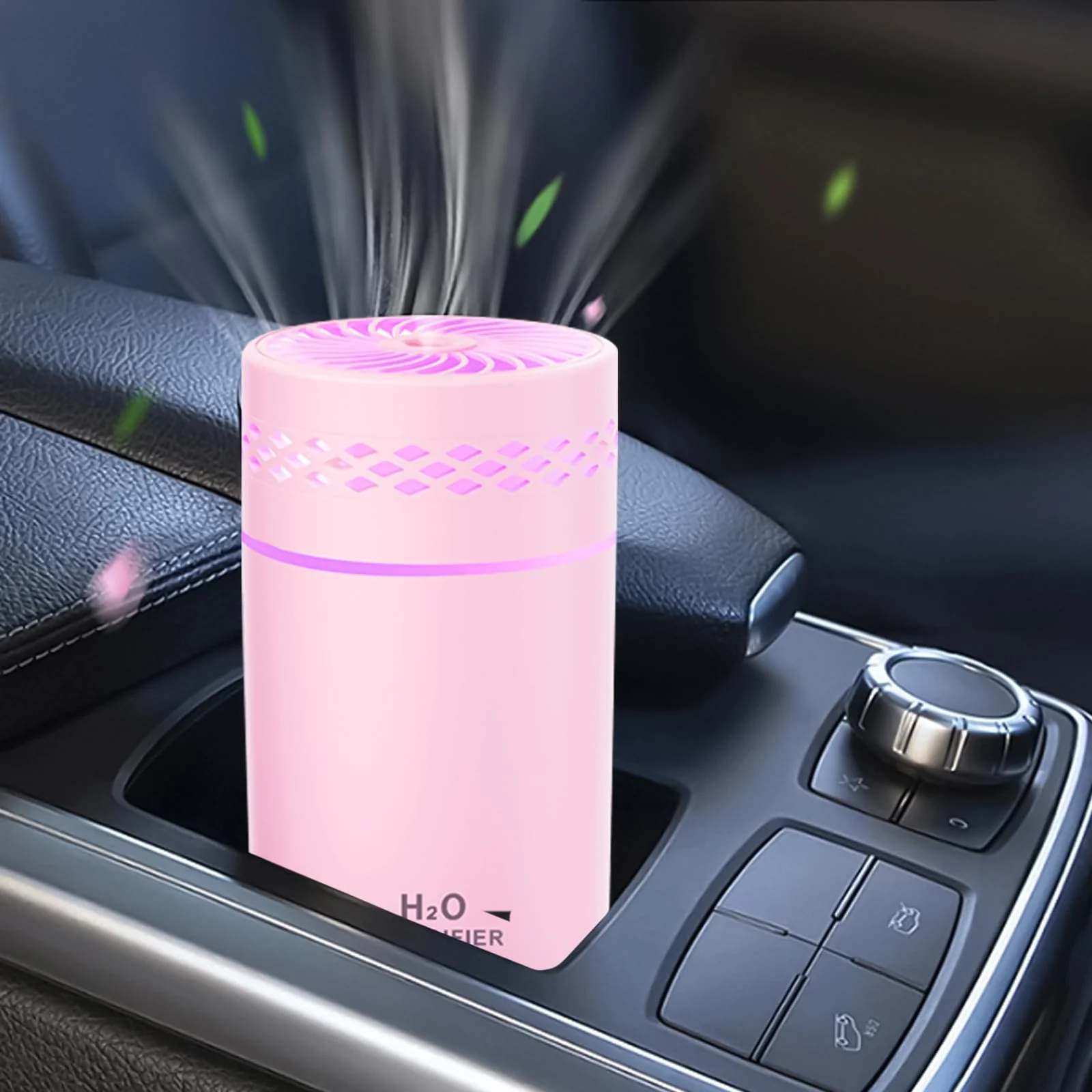 Mobigon Wood Cool Mist Ultrasonic Humidifier for Room Moisture, Aroma Diffuser for Home, 260ml Essential Oil Diffuser with 7 Colorful Night Light, Auto Shut-Off, Home, Office, car - Pink