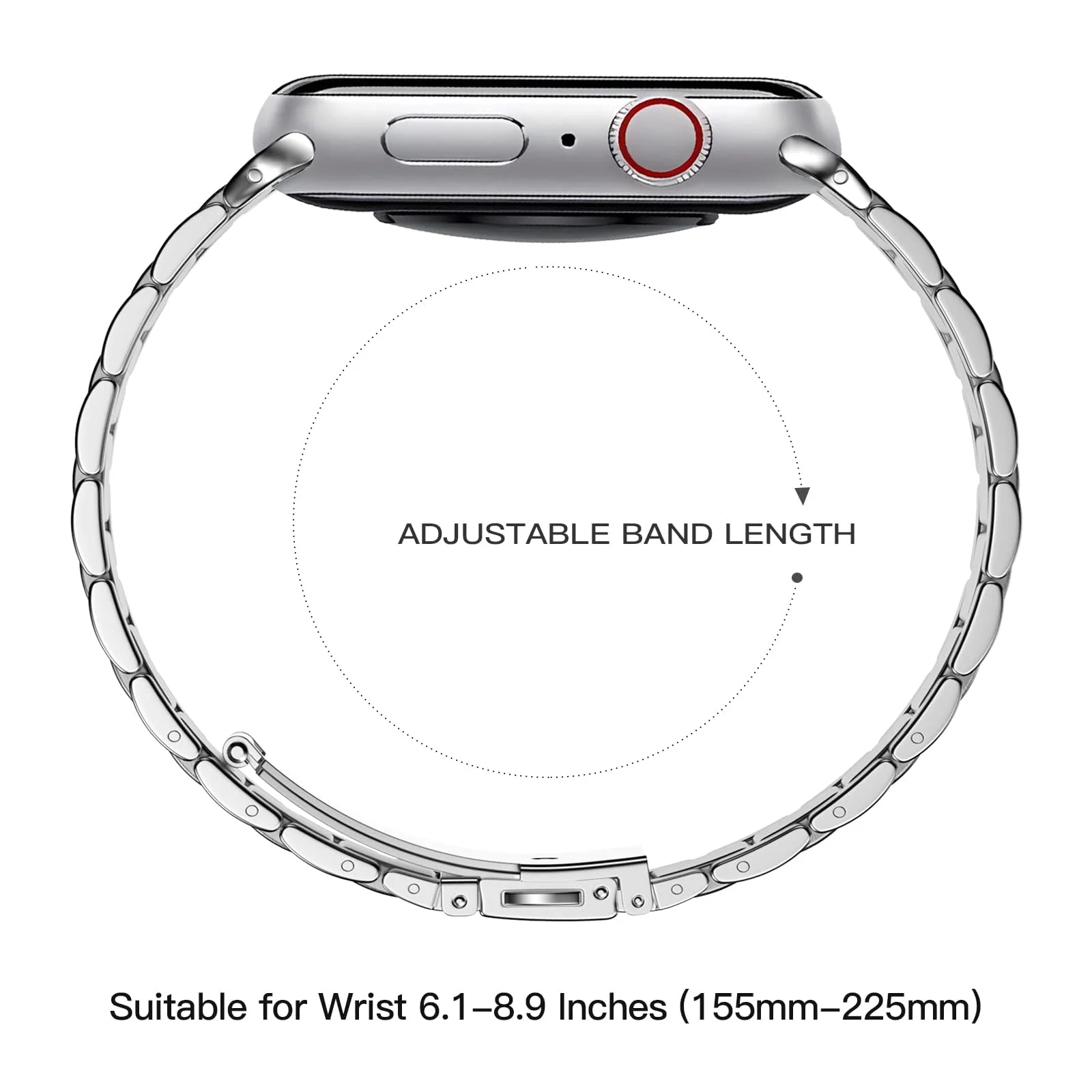 DL3 MOBILAK Adjustable Stainless-Steel Link Watch Strap for 38 and 40 and 41mm Apple Watch - Silver/Black