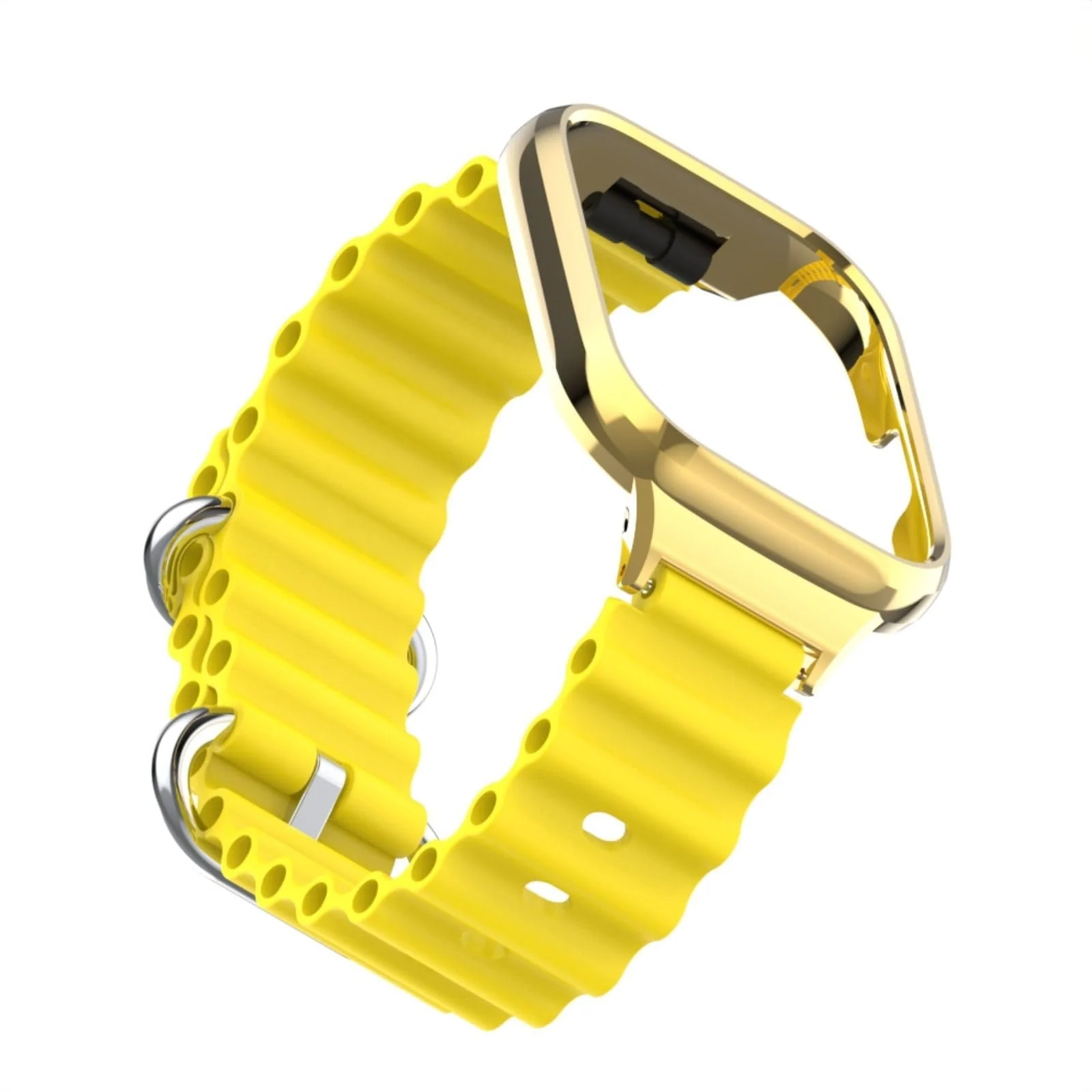 DL3 Mobilak Ocean Strap Compatible with Xiaomi Redmi Watch 3, Adjustable Silicone Strap with Metal Buckle, Band With Frame Metal Women Men Replacement Strap - Yellow