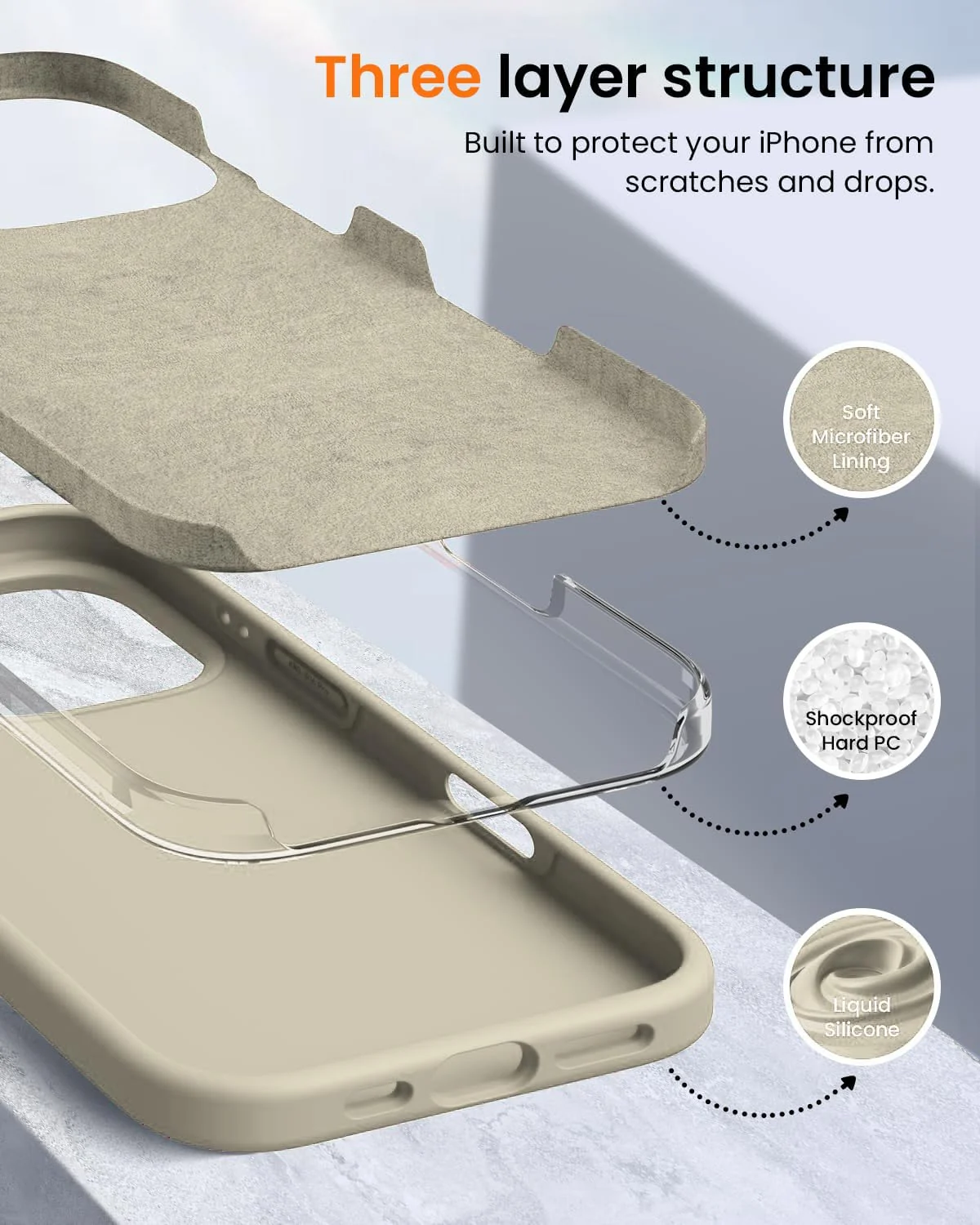 DL3 Mobilak Liquid Silicone Protective Case for iPhone 16 Pro Max with Microfiber Lining and Shockproof Design - A Cream