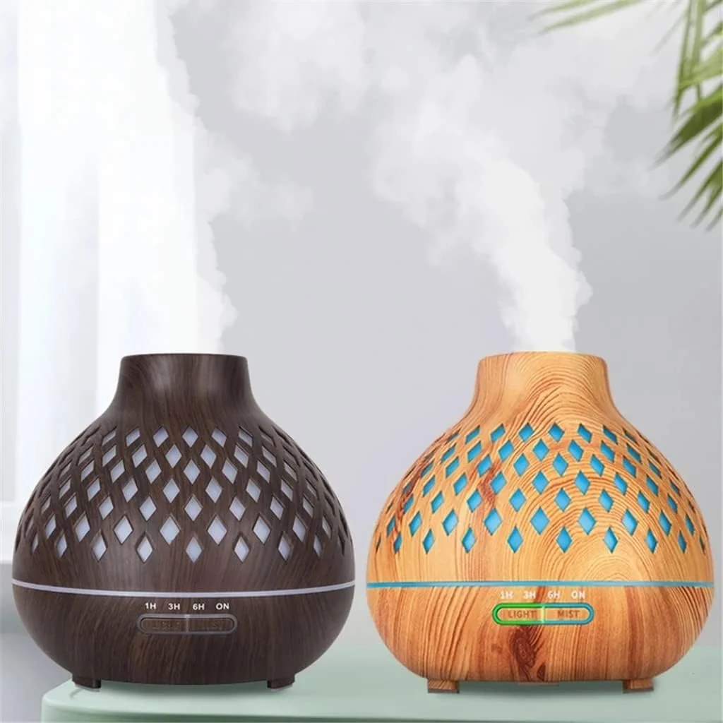 Mobigon Wood Cool Mist Ultrasonic Humidifier for Room Moisture, Aroma Diffuser for Home, 400ml Essential Oil Diffuser with 7 Colorful Night Light, Auto Shut-Off, Home, Office - Dark Woody