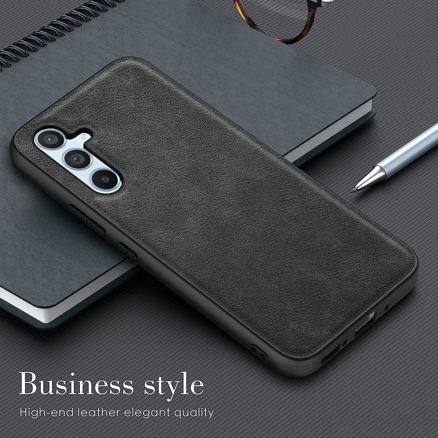 DL3 Mobilak Faux Leather Protective Case for Samsung Galaxy A14 5G / 4G with Camera Protection and Shockproof Design - Black