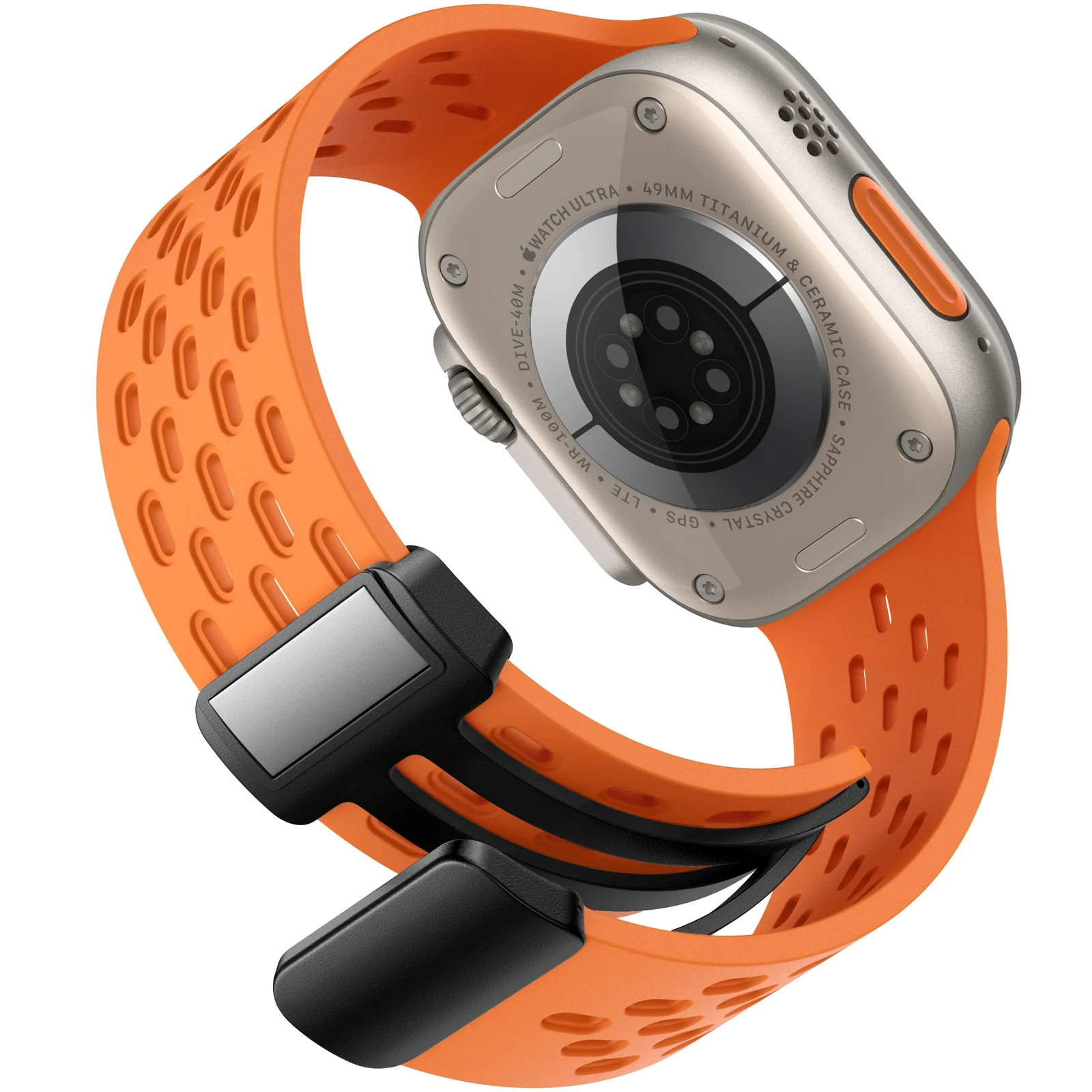 DL3 Mobilak Magnetic Bands for Apple Watch Band 49mm 46mm 45mm 44mm 42mm, Soft Silicone Magnetic Buckle Breathable Sport Watch Strap for iWatch Ultra2 Ultra SE SE2 Series 10 9 8 7 6 5 4 3 2 1 - Orange