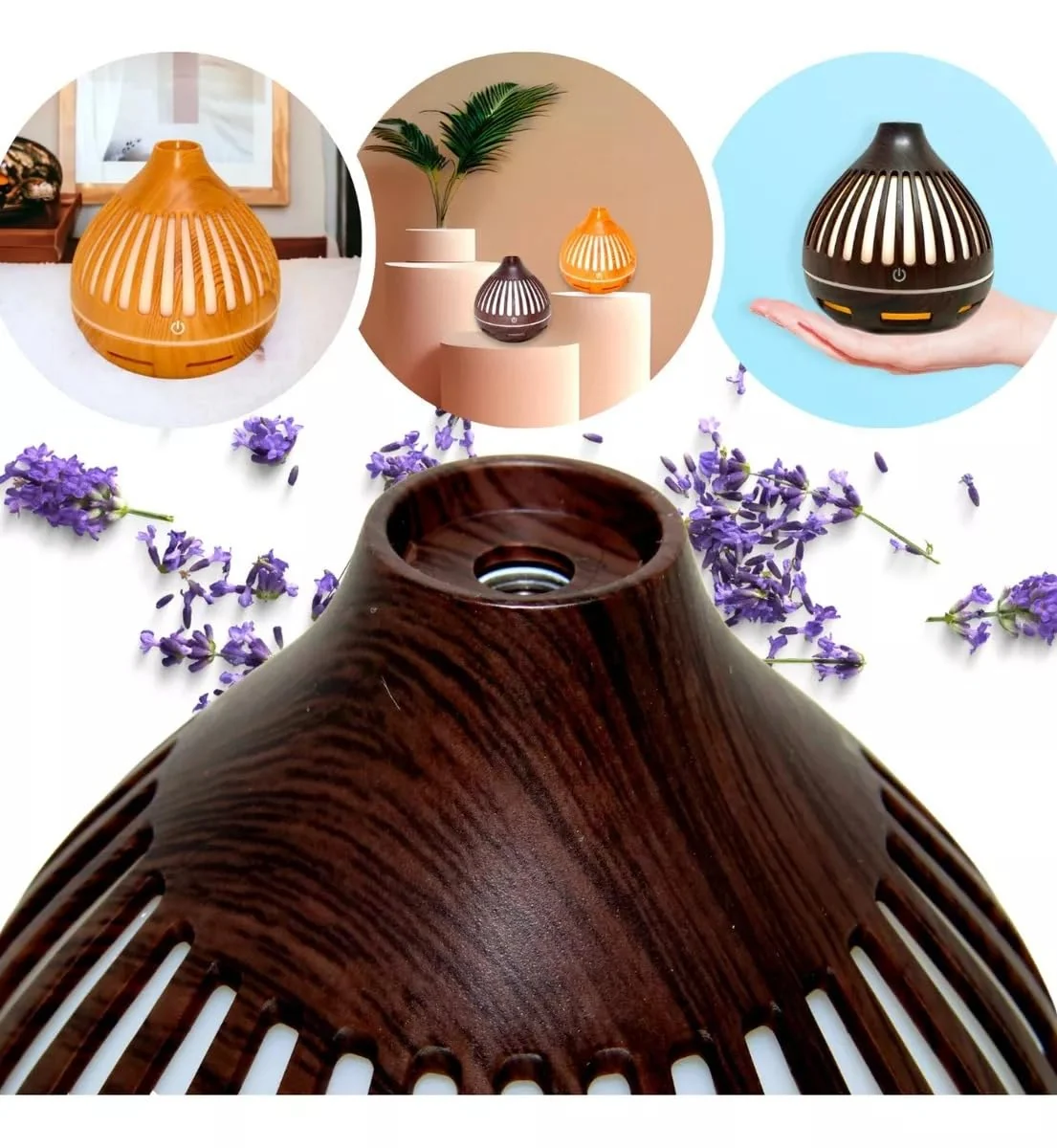 Mobigon Wood Cool Mist Ultrasonic Humidifier for Room Moisture, Aroma Diffuser for Home, 300ml Essential Oil Diffuser with 7 Colorful Night Light, Auto Shut-Off, Home, Office, car - B. Light Brown