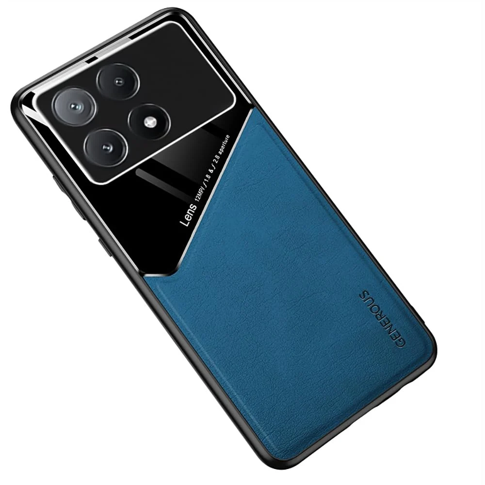 DL3 Mobilak Leather and PC Protective Case for Xiaomi Poco X6 Pro, Built-in magnetic car-mount support, Shock-absorbing protection, Raised edges around the screen and camera - Blue
