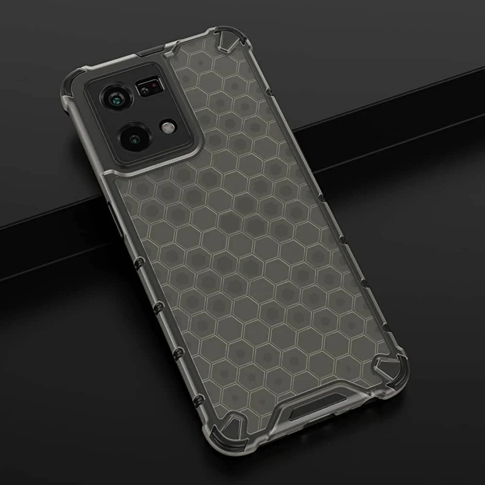 DL3 Mobilak Honeycomb Protective Case for OPPO Reno 8 4G / Reno 7 4G, Shock-absorbing protection, Transparent design, Slim, lightweight profile - Black