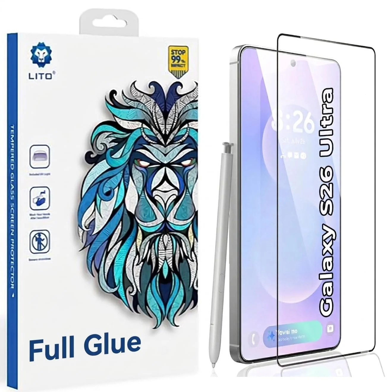 DL3 Mobilak Li-to Screen Protector for Samsung Galaxy S26 Ultra 5G, Tempered Glass Screen Saver Premium HD Protective, Scratch Resistant, NO-Bubble, 9H Hardness, Full Coverage Film - Clear