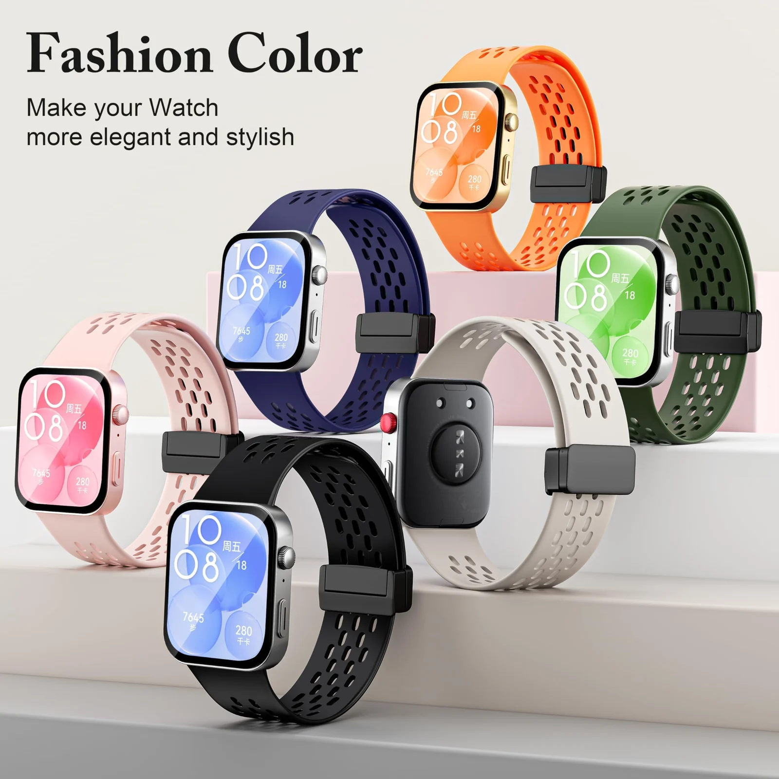 DL3 Mobilak Silicone Strap Compatible with Huawei Watch Fit 3/Fit 4/Fit 4 Pro Magnetic Metal Buckle Sport Silicone Breathable Strap for Men Women Band Quick Release Soft Replacment Wristband - Dark Gray