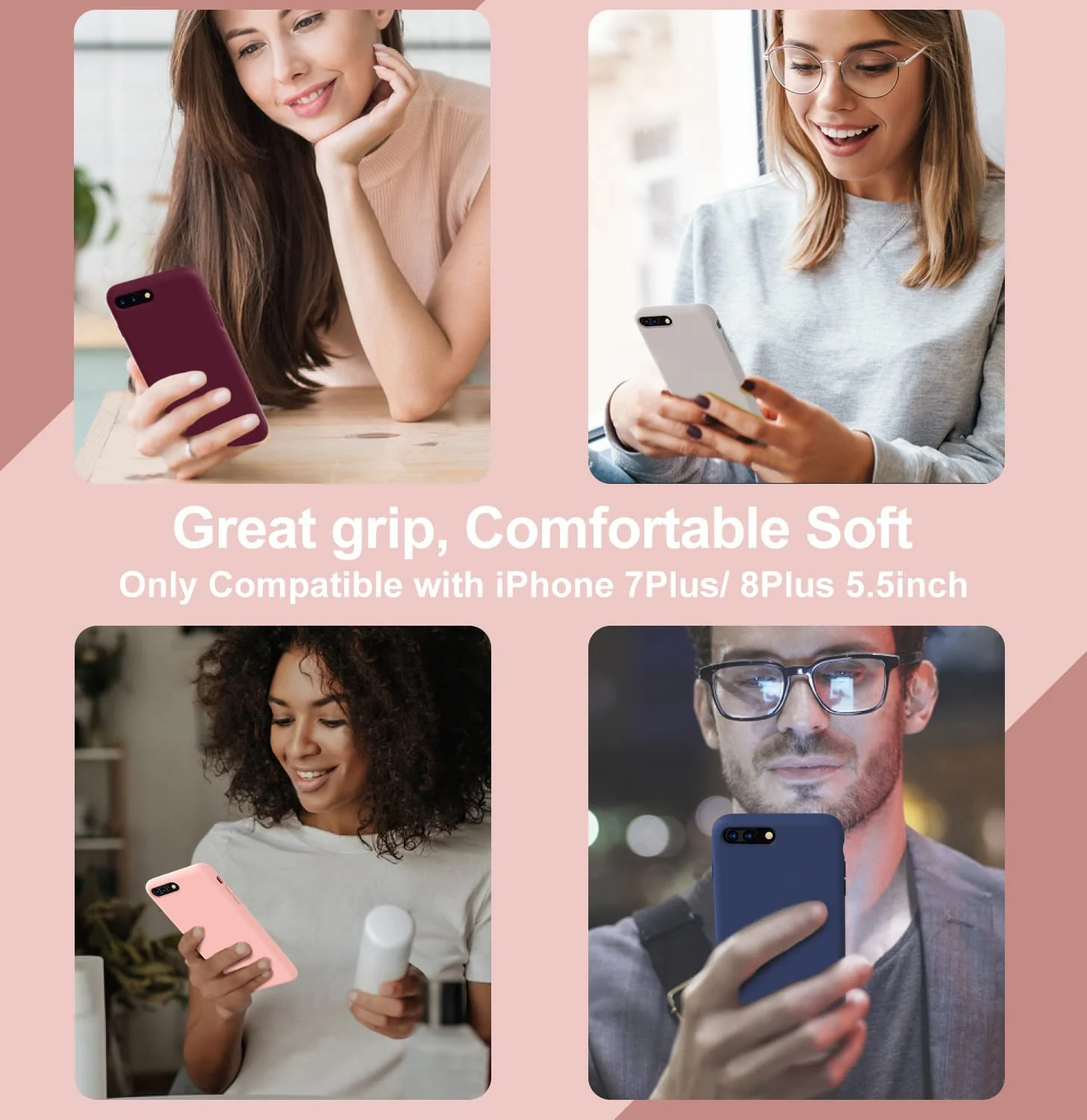DL3 Mobilak Liquid Silicone Protective Case with Soft Microfiber Lining for iPhone 7 Plus / iPhone 8 Plus - Pink Sand