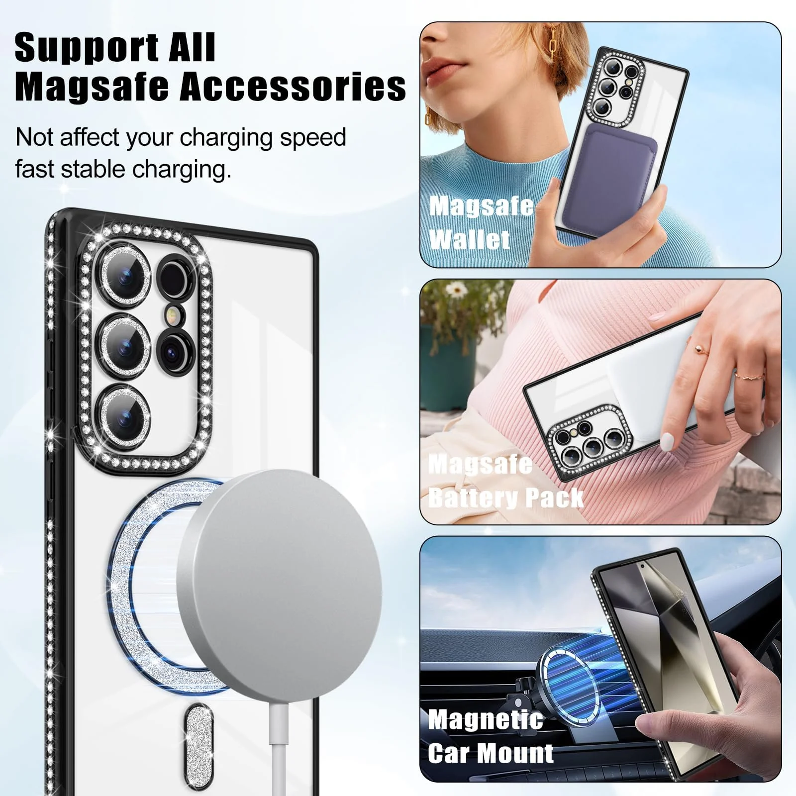 DL3 Mobilak MagSafe-Compatible Magnetic Case for Samsung Galaxy S23 Ultra with Camera Protection and Magnetic Car-Mount Support - Black