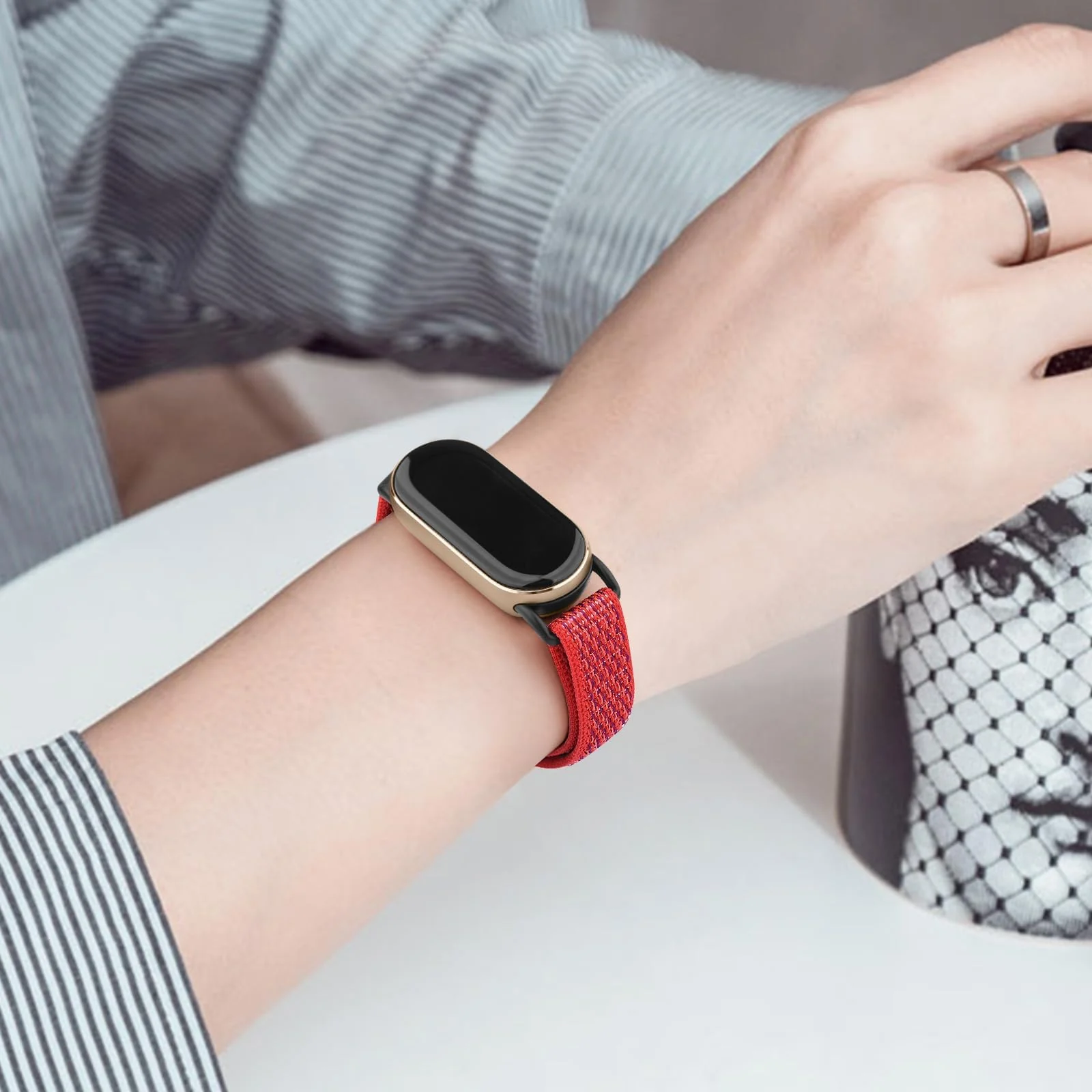 DL3 Mobilak Nylon Sport Band Compatible with Xiaomi Mi Band 10/9/8 for Women Men, Soft Adjustable Breathable Sport Loop Watch Strap Replacement Wristband for Xiaomi Smart Band 8/9/10 - Red