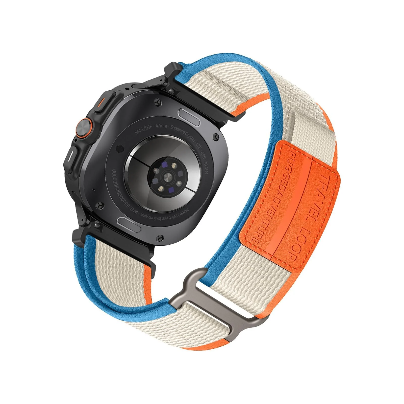 DL3 Mobilak For Samsung Galaxy Watch ultra Strap 47mm, One Click Trail Loop Strap for Men Women, Soft Nylon Sport Loop Elastic Replacement Wristband for Galaxy Watch 7 Ultra - Travel-beige Orange