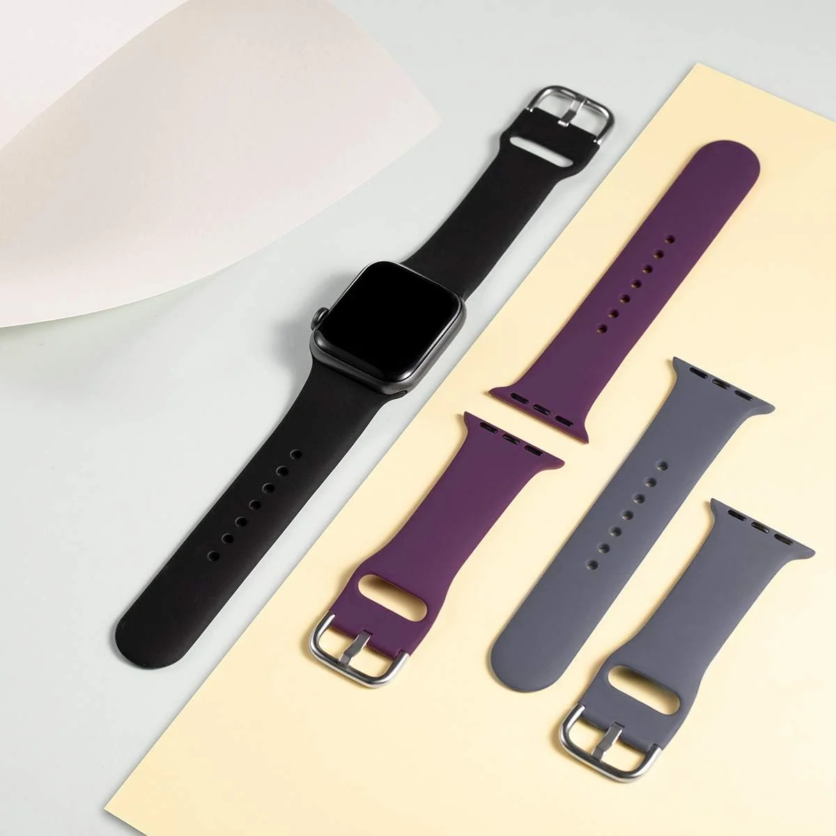 DL3 Mobilak Strap Silicone Band For Apple Watch Ultra 49mm 45mm 44mm 42mm, Soft Silicone Wristbands Replacement Strap with Classic Clasp for iWatch Series SE 8 7 6 5 4 3 2 1 Ultra - Black