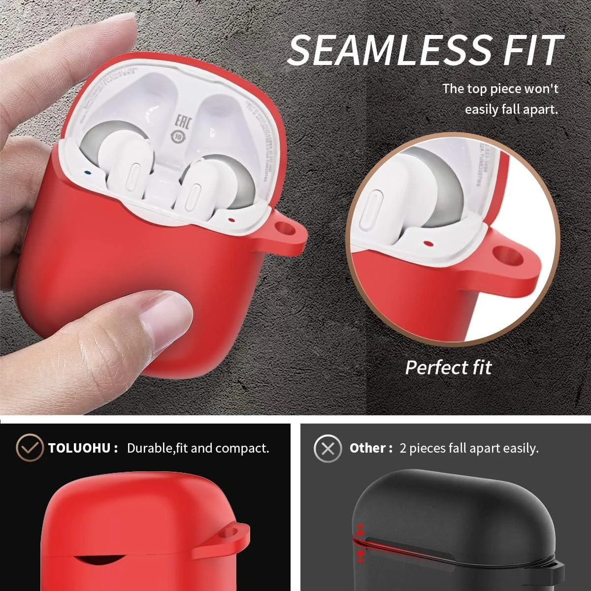 DL3 Mobilak Silicone Case Compatible with JBL Tune 220TWS/225TWS Earbuds, Soft Silicone Protective Case Cover, Shockproof Sleeve with Carabiner - Red