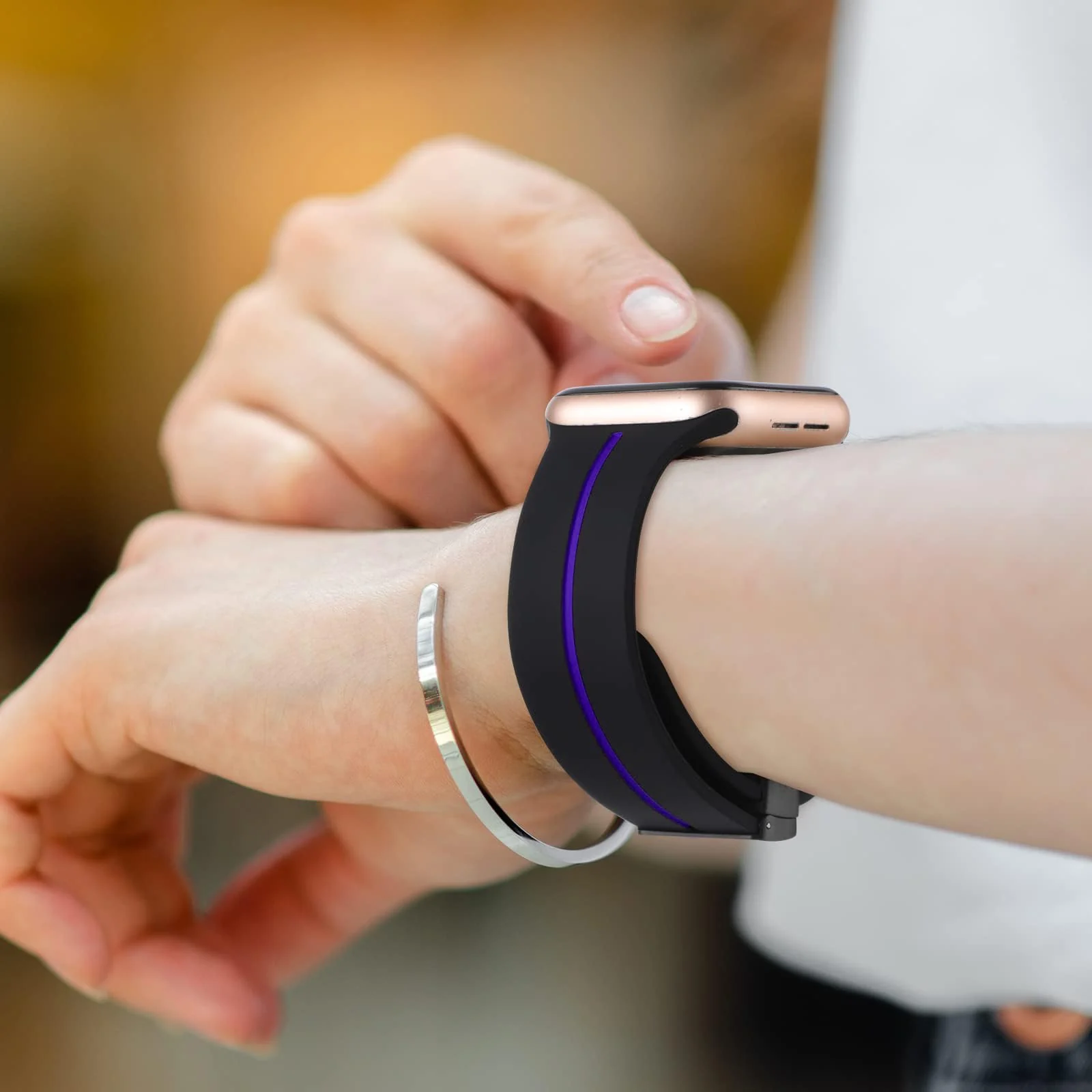 DL3 Mobilak Magnetic Bands for Apple Watch Ultra/Ultra 2 Band 49mm 45mm 44mm 42mm 41mm 40mm 38mm, Soft Sport Silicone Strap for iwatch Series 9/8/7/6/5/4 (42mm/44mm/45mm/49mm) - Black Purple