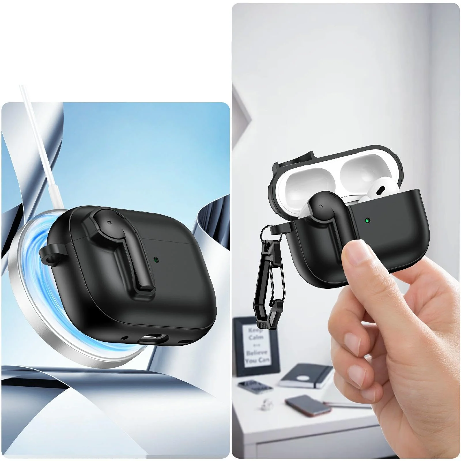 DL3 Mobilak Compatible with AirPods Pro 2/1 Gen Case with Lock, Funny Cute Case Cover, Shockproof Protective Cover for Airpod Pro 2nd/1st Generation (2019/2022/2023) with Keychain - Black Green