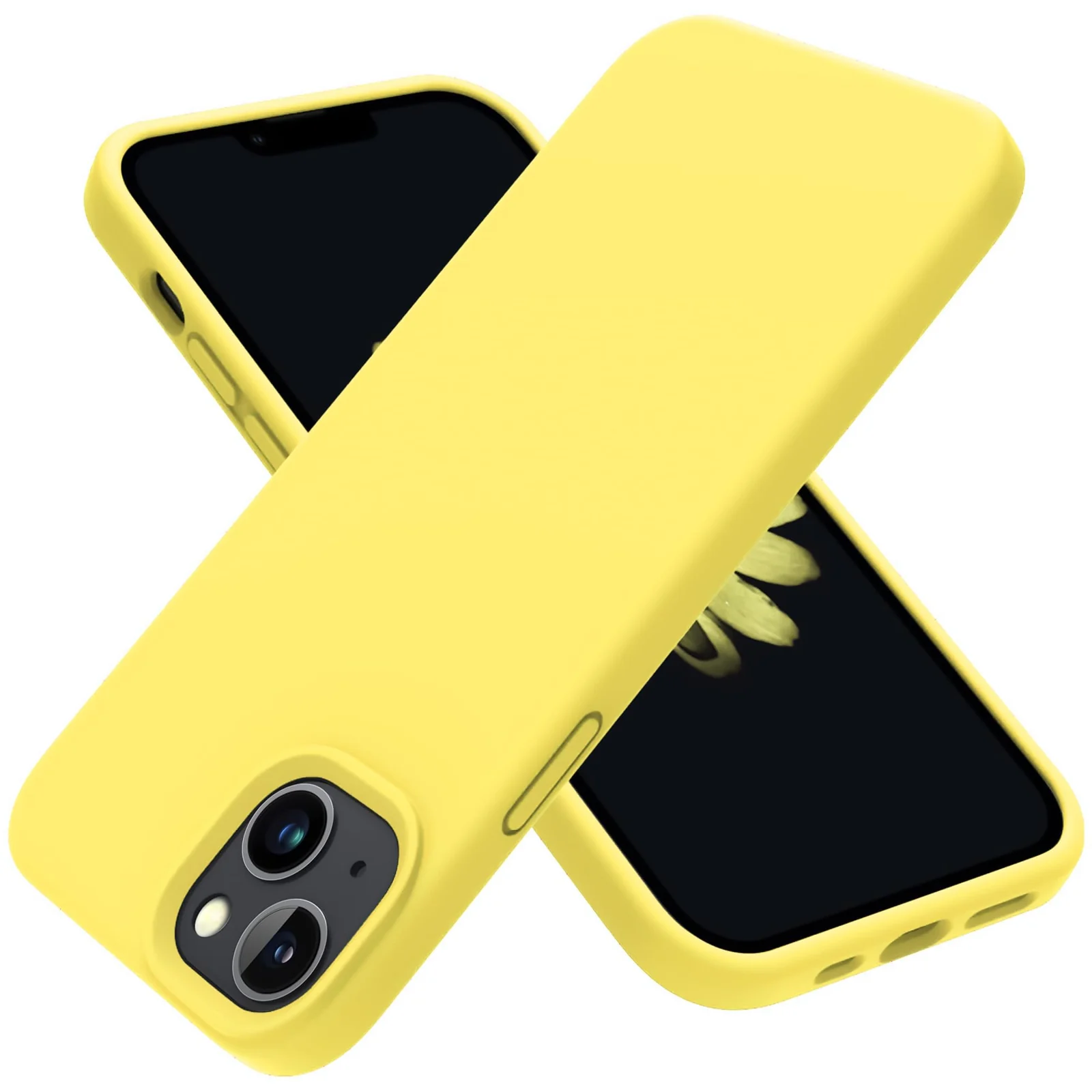 DL3 Mobilak Liquid Silicone Protective Case for iPhone 13 / iPhone 14 with Camera Protection and Microfiber Lining - Light Yellow
