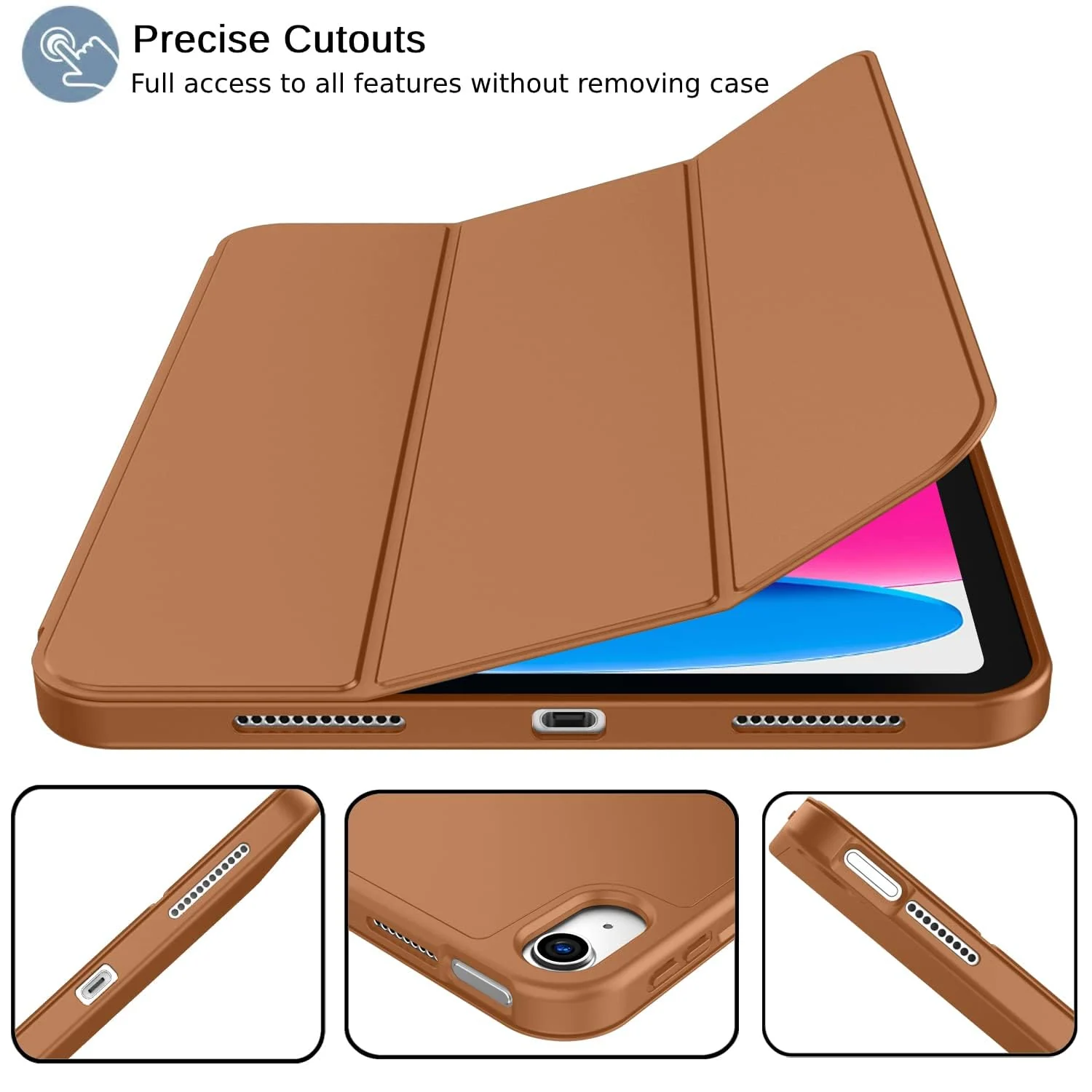 DL3 Mobilak Case For iPad 10th Generation 2022 10.9 Inch with Pencil Holder, iPad 10 [Support Touch ID] Flexible TPU Back Shell Smart Trifold Stand Protective Cover Auto Wake/Sleep - Brown